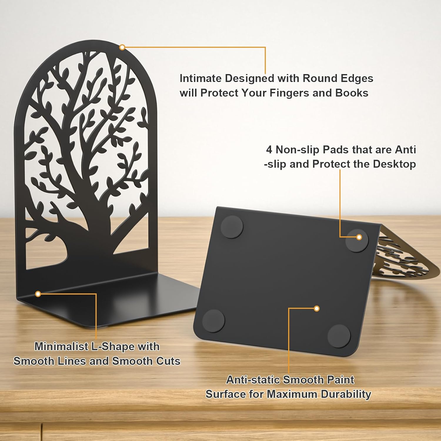 VFINE Tree Bookends 1 Pair Black Metal for Shelves
