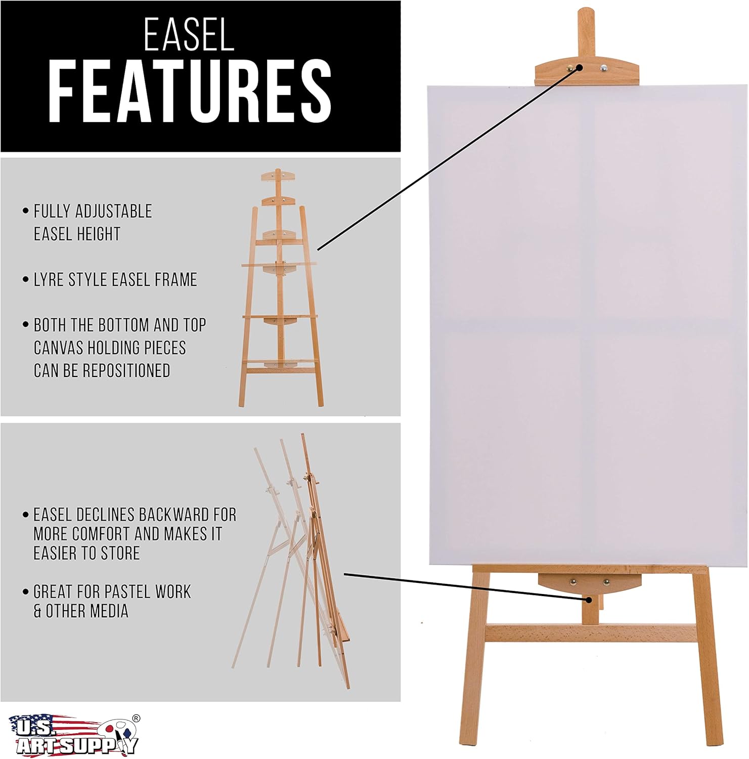 US Art Supply 56 Inch High Medium A-Frame Wood Easel