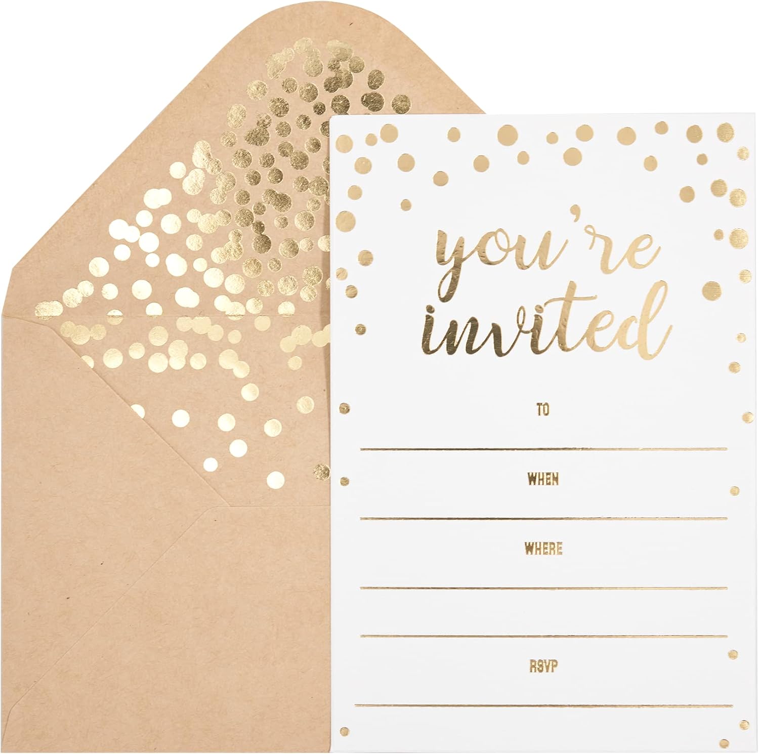 50 Pack Invitations with Gold Foil Youre Invited