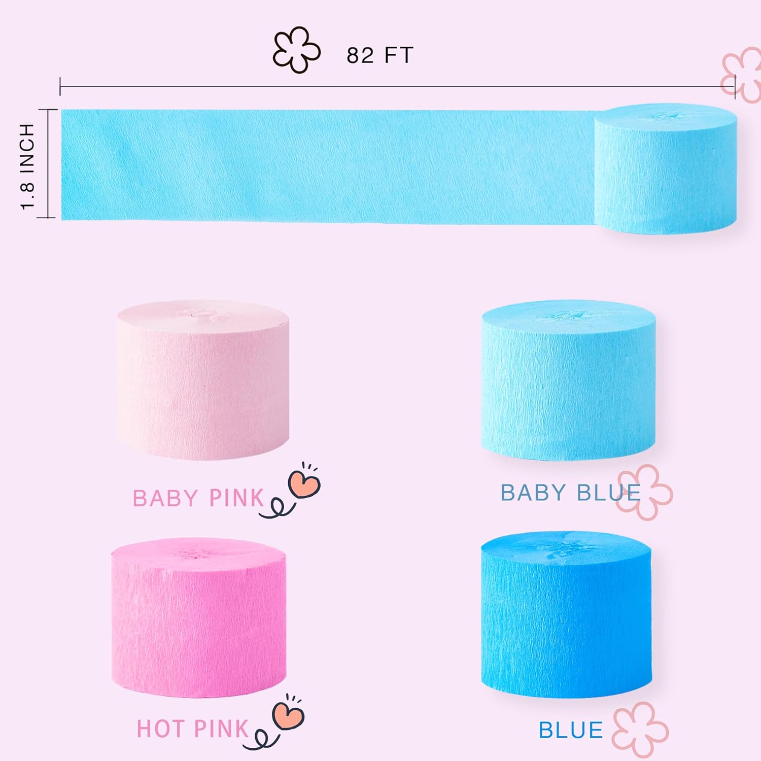 Pink Blue Crepe Streamers 656ft Gender Reveal Decor Kit