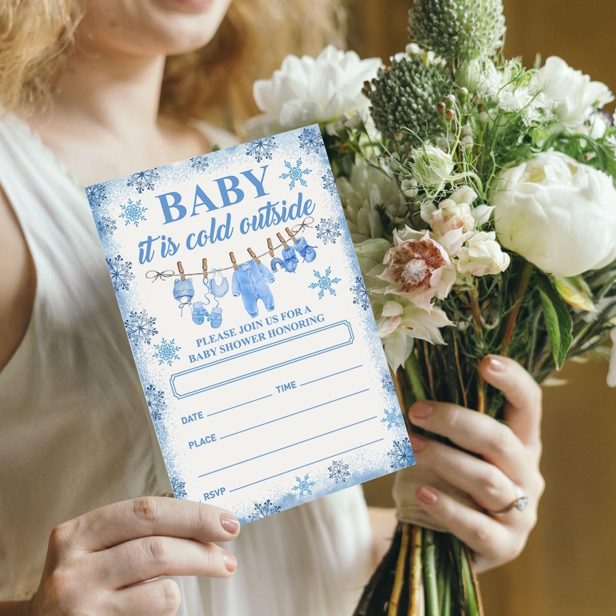 Winter Baby Shower Invitations Set of 20 Christmas Holiday Blue Snowflake Design