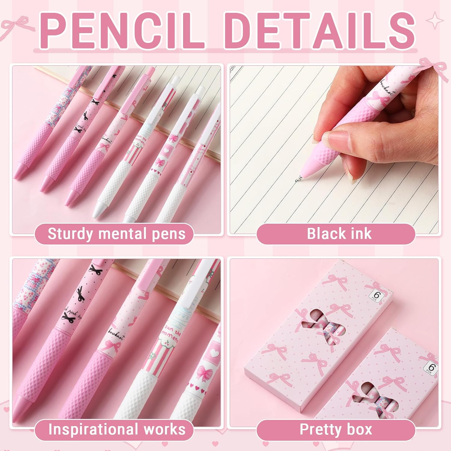 12 Pcs Coquette Bow Pens Pink Girly Set
