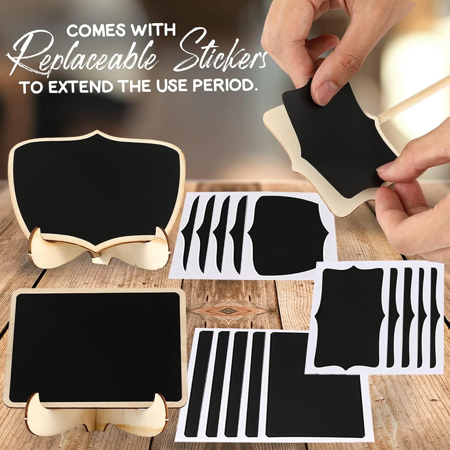 Mini Chalkboard Signs 30 Pack with Wooden Stand