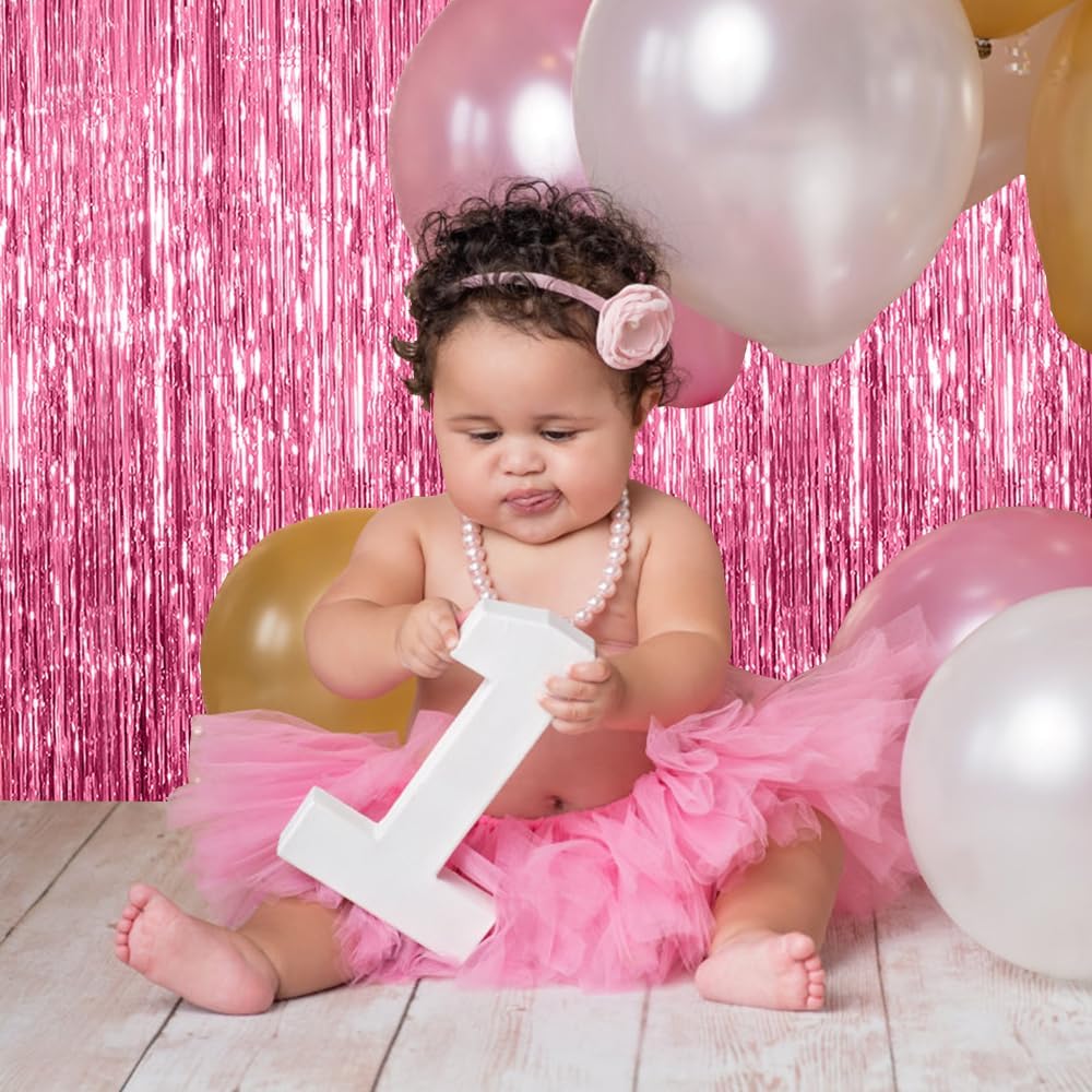 3 Pack Pink Tinsel Foil Backdrop Decorations for Parties