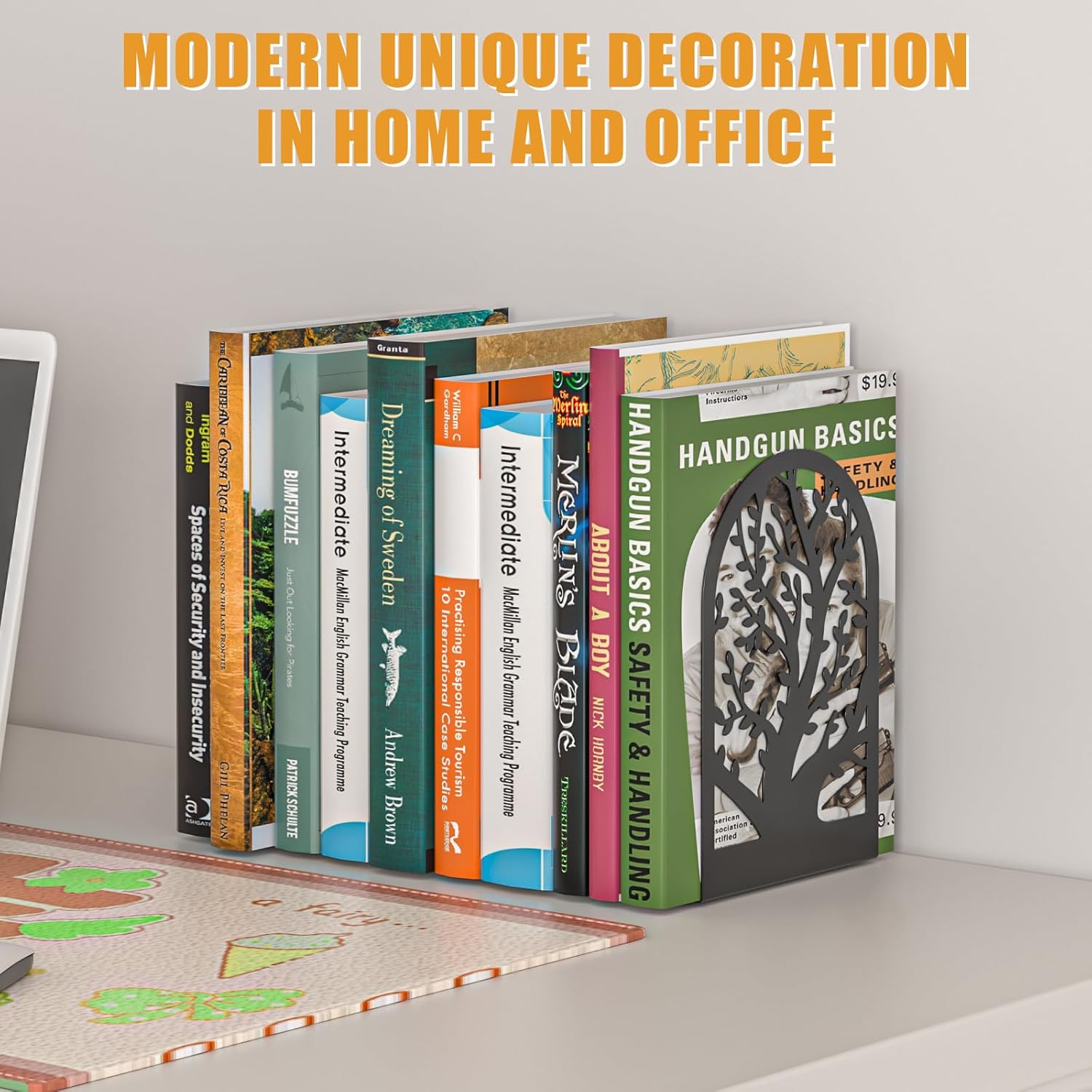 VFINE Tree Bookends 1 Pair Black Metal for Shelves
