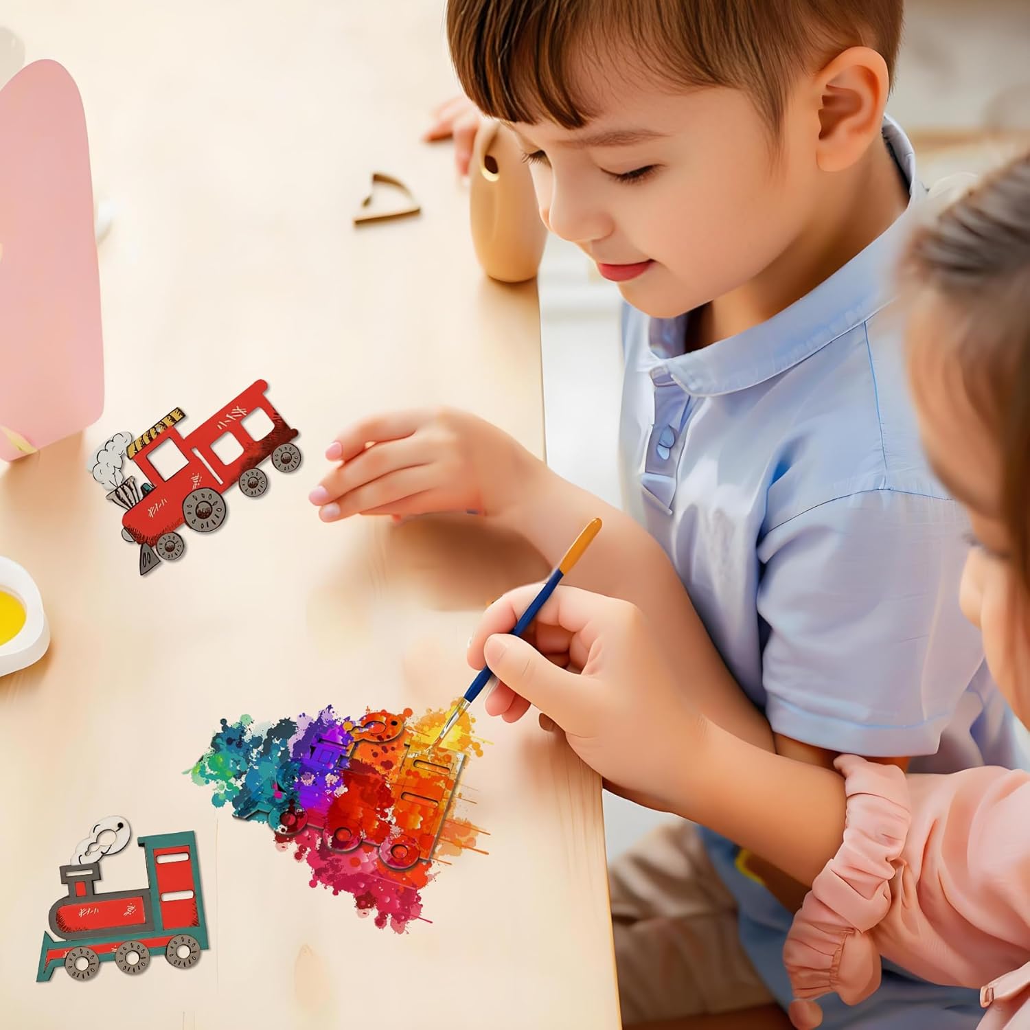 40 Pcs Unfinished Wooden Train Ornaments for Crafts