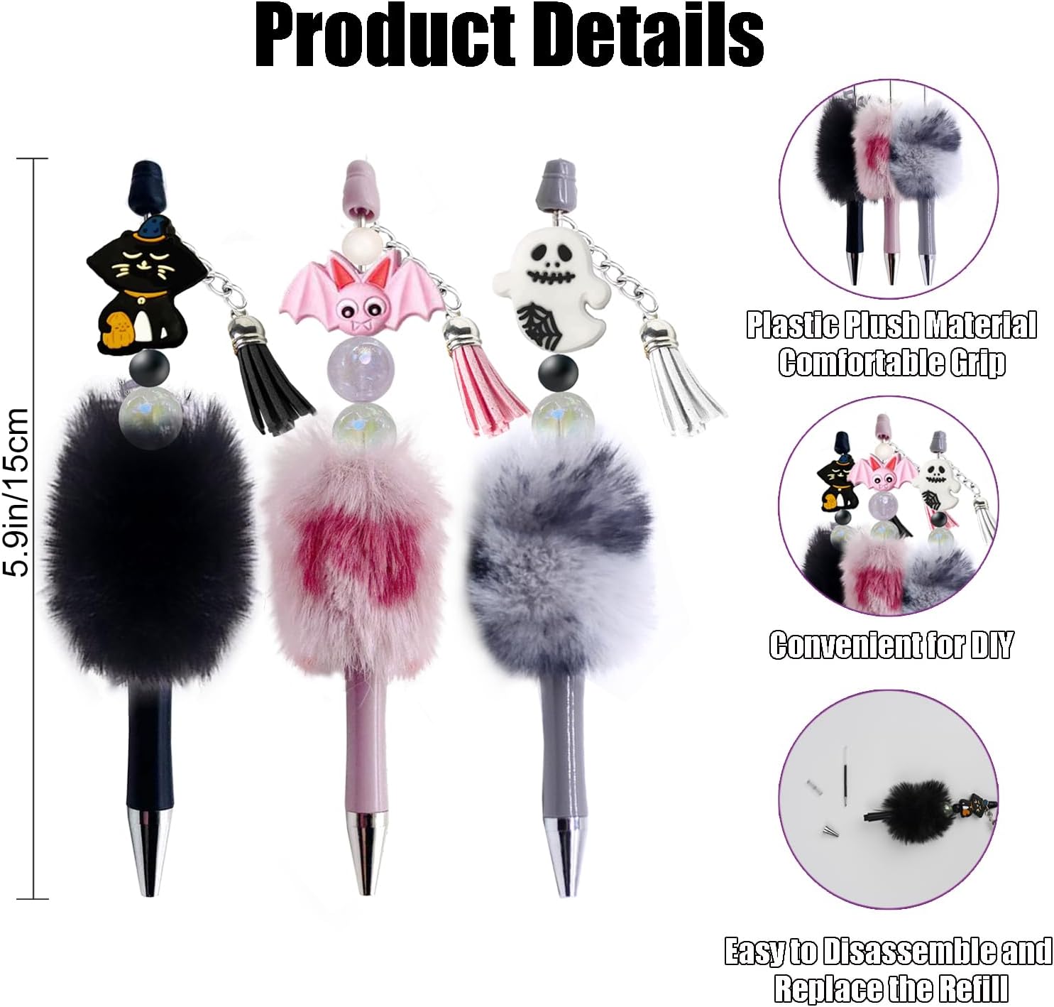 6pcs Halloween Plush Ballpoint Pens for Party Supplies