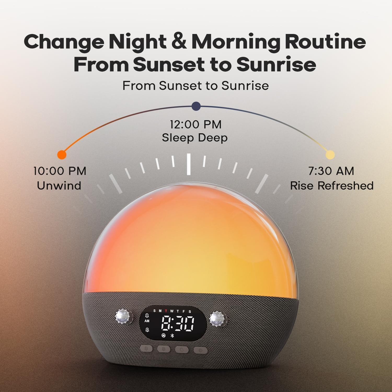 Dekala RestOnn Sunrise Alarm Clock with Sunset Sound and Amber Night Light