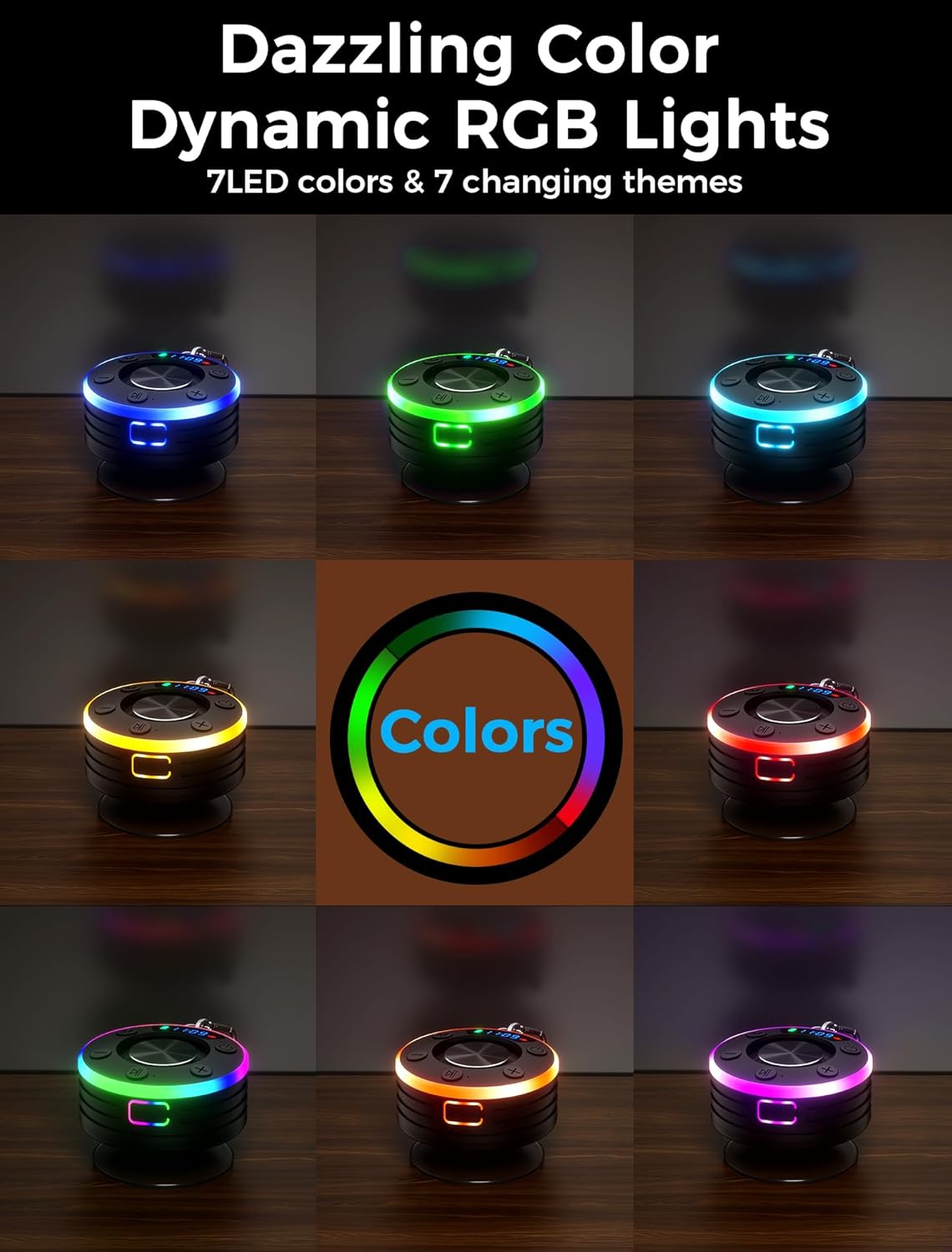 Bluetooth Shower Speaker Waterproof with RGB Lights and FM Radio