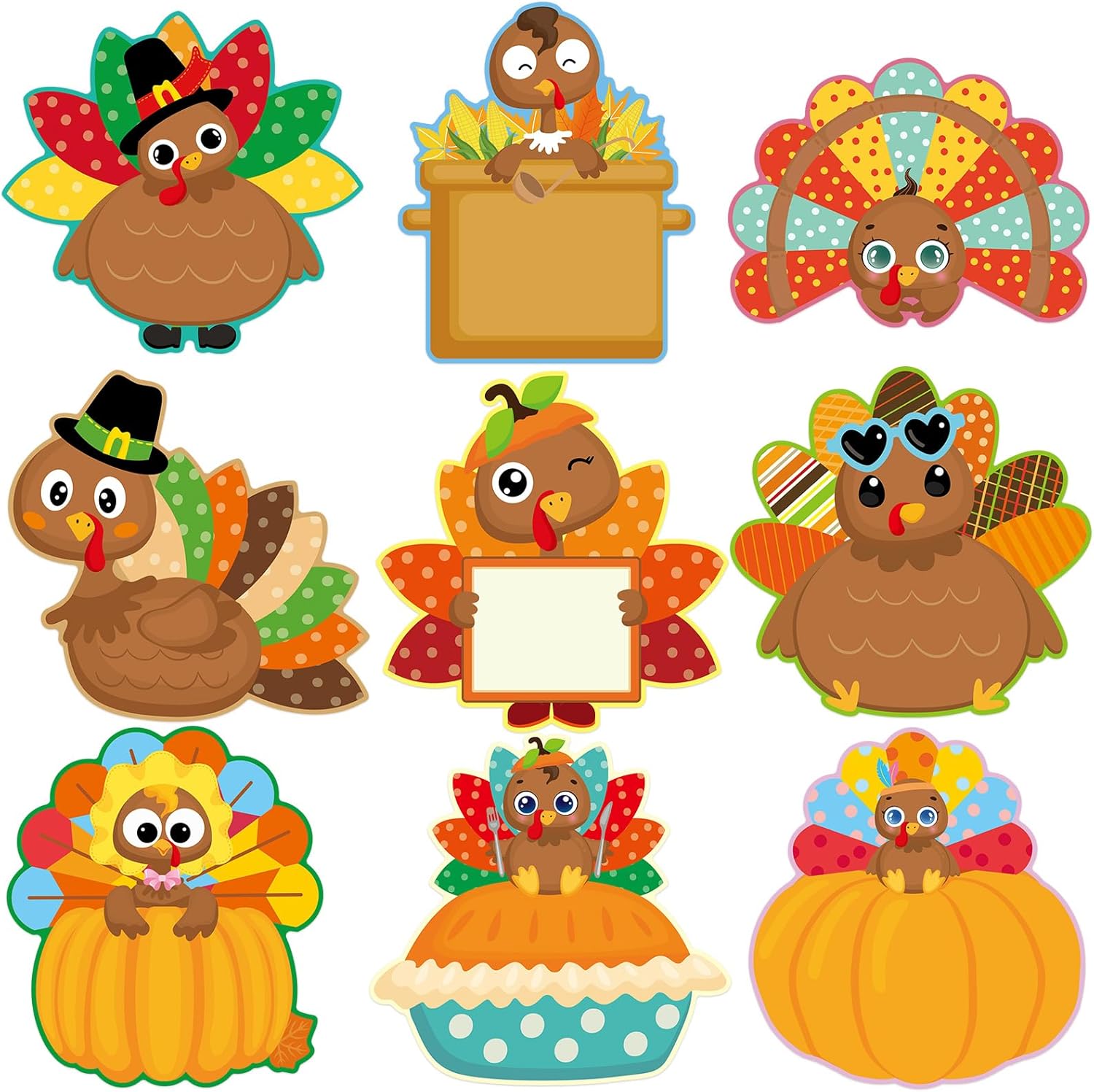 54 Pcs Turkey Cutouts for Thanksgiving Fall Decor
