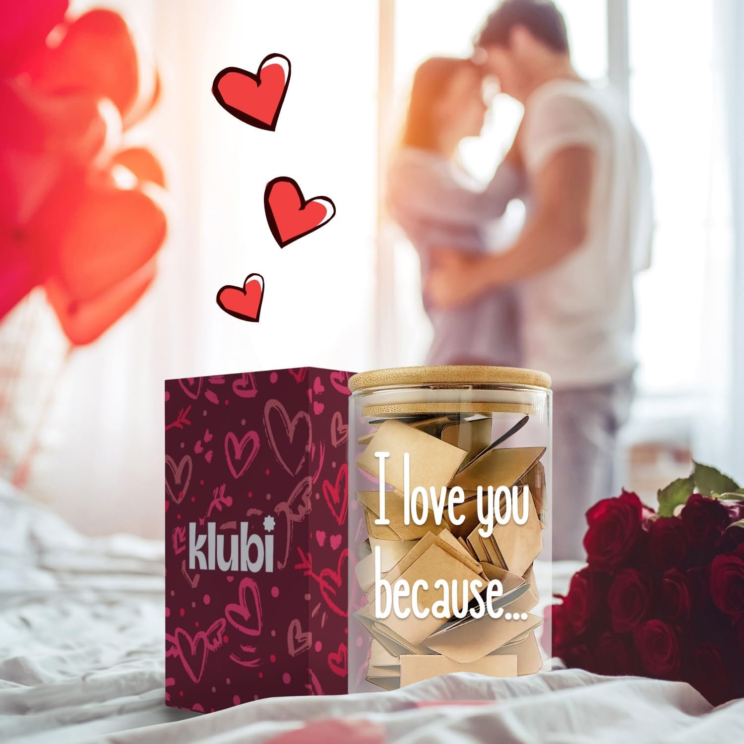 Love Note Jar with 50 Cards for Romantic Messages and Expressions