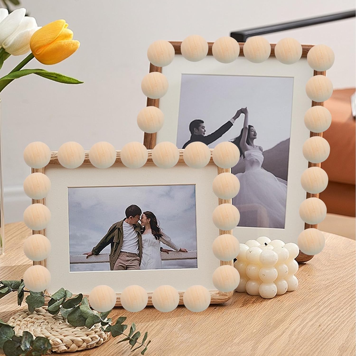 Uenhoy 200 Pcs Half Wooden Beads in 3 Sizes
