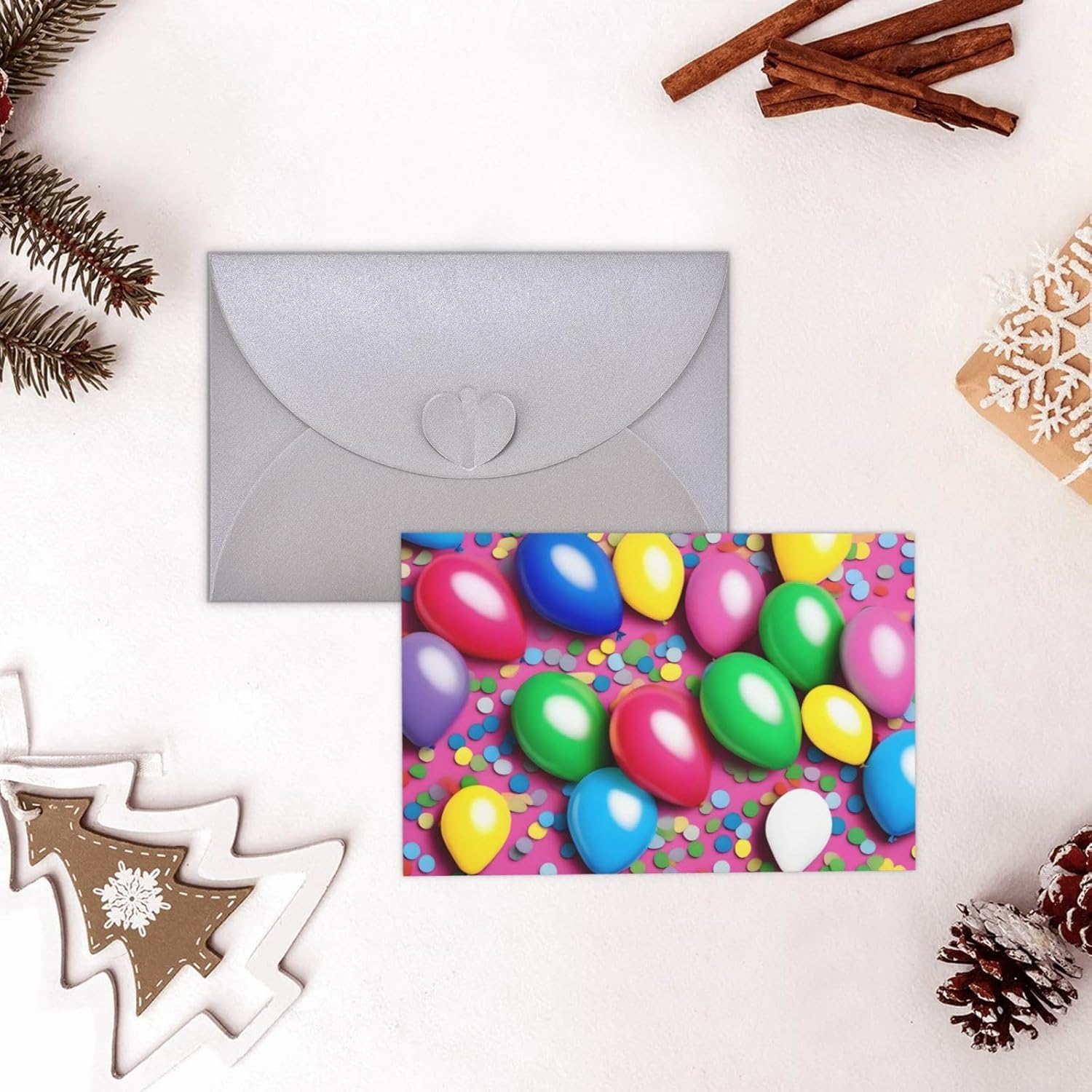 PHAYAH Balloons Confetti Holiday Cards 10 Pack with Gray Envelopes