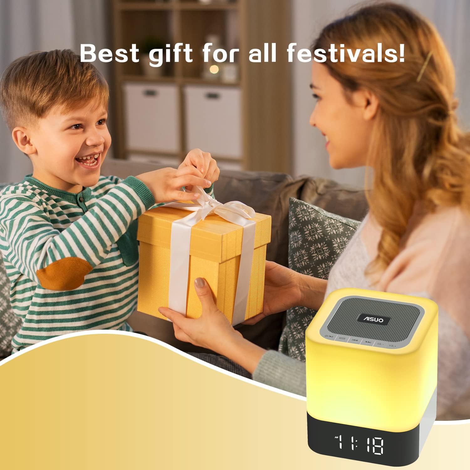 Aisuo 5 in 1 Night Light Bluetooth Speaker with Calendar Alarm Clock