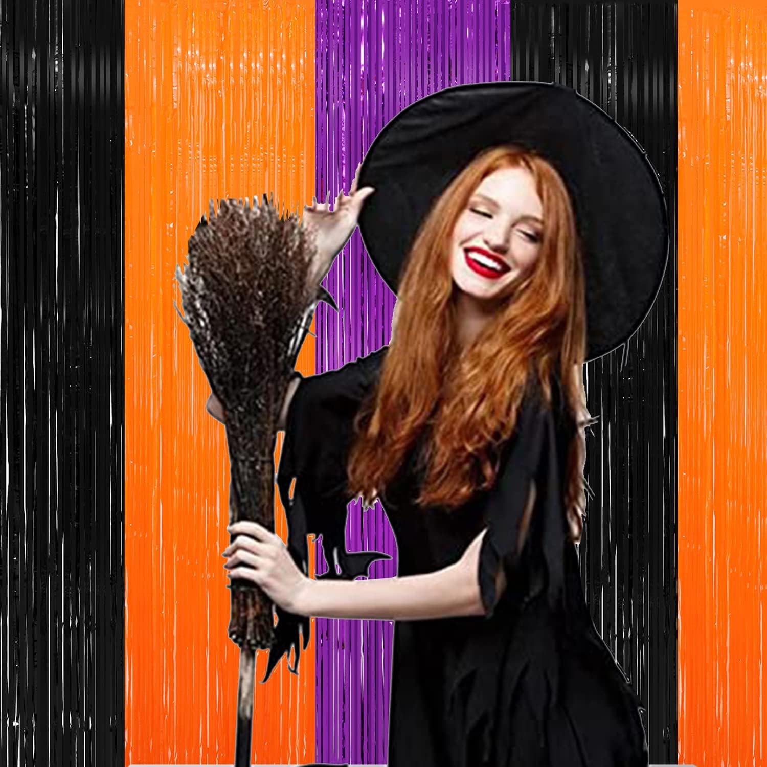 3 Pack Halloween Black Orange Tinsel Curtain Backdrop