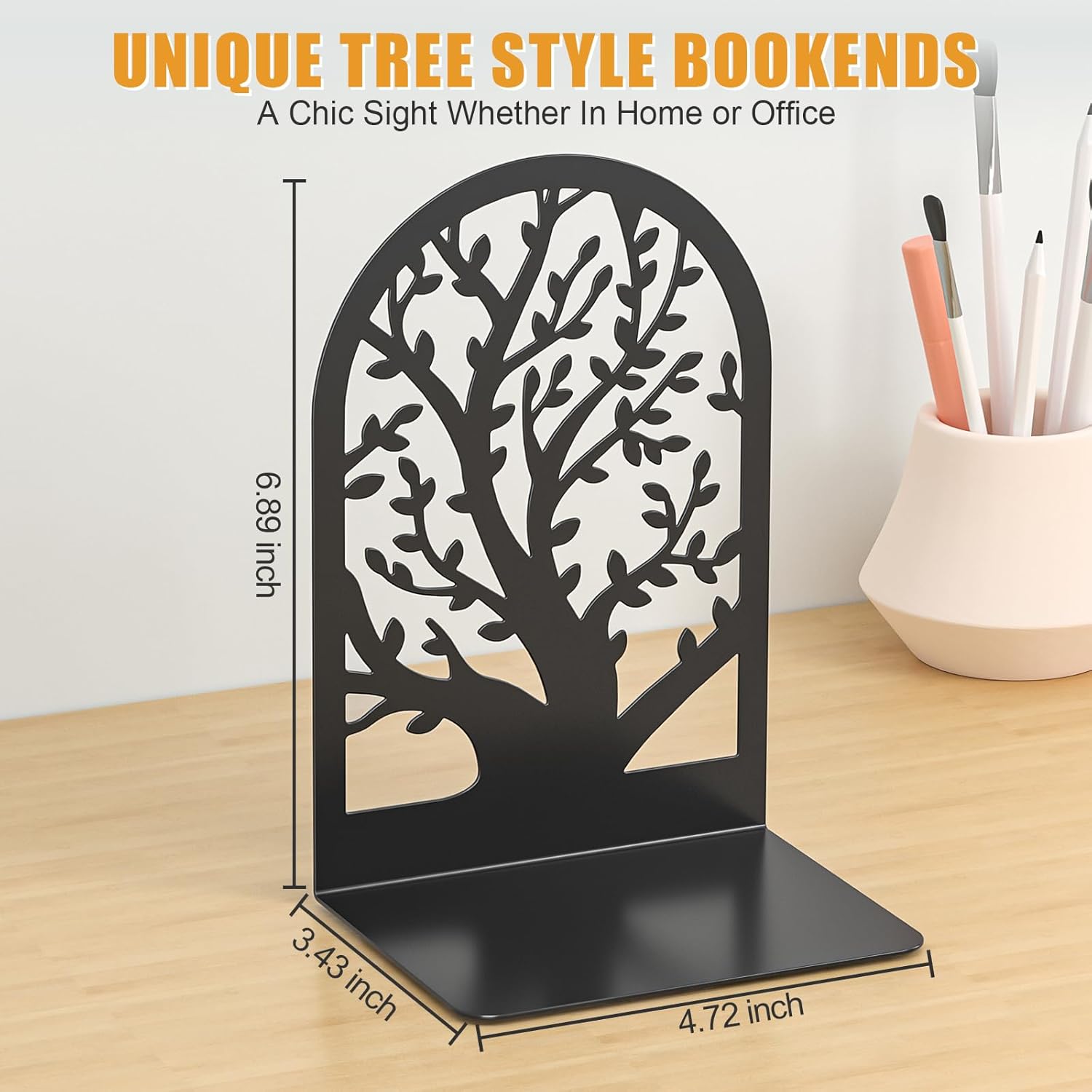 VFINE Tree Bookends 1 Pair Black Metal for Shelves