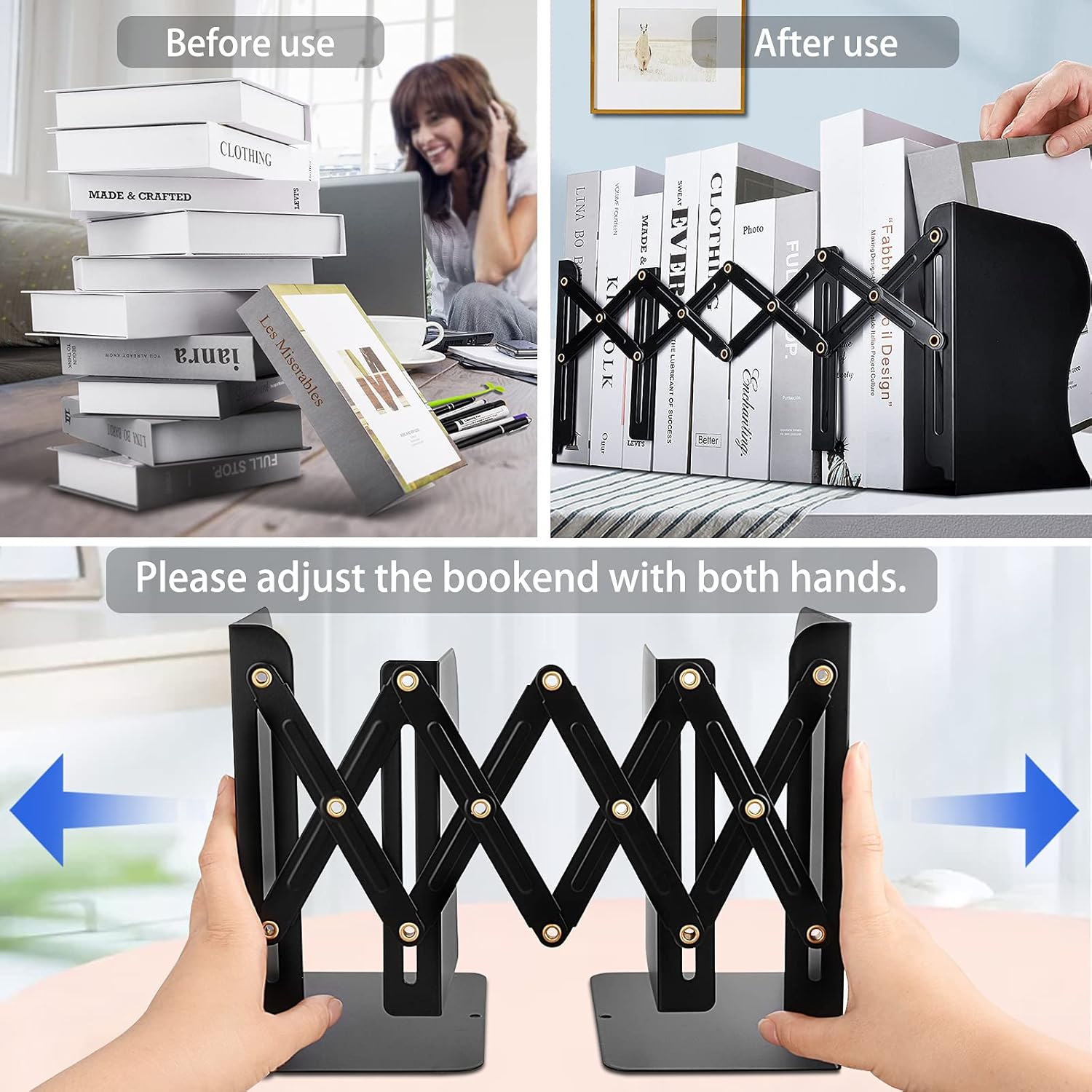 Carooyac Heavy Duty Adjustable Metal Bookends