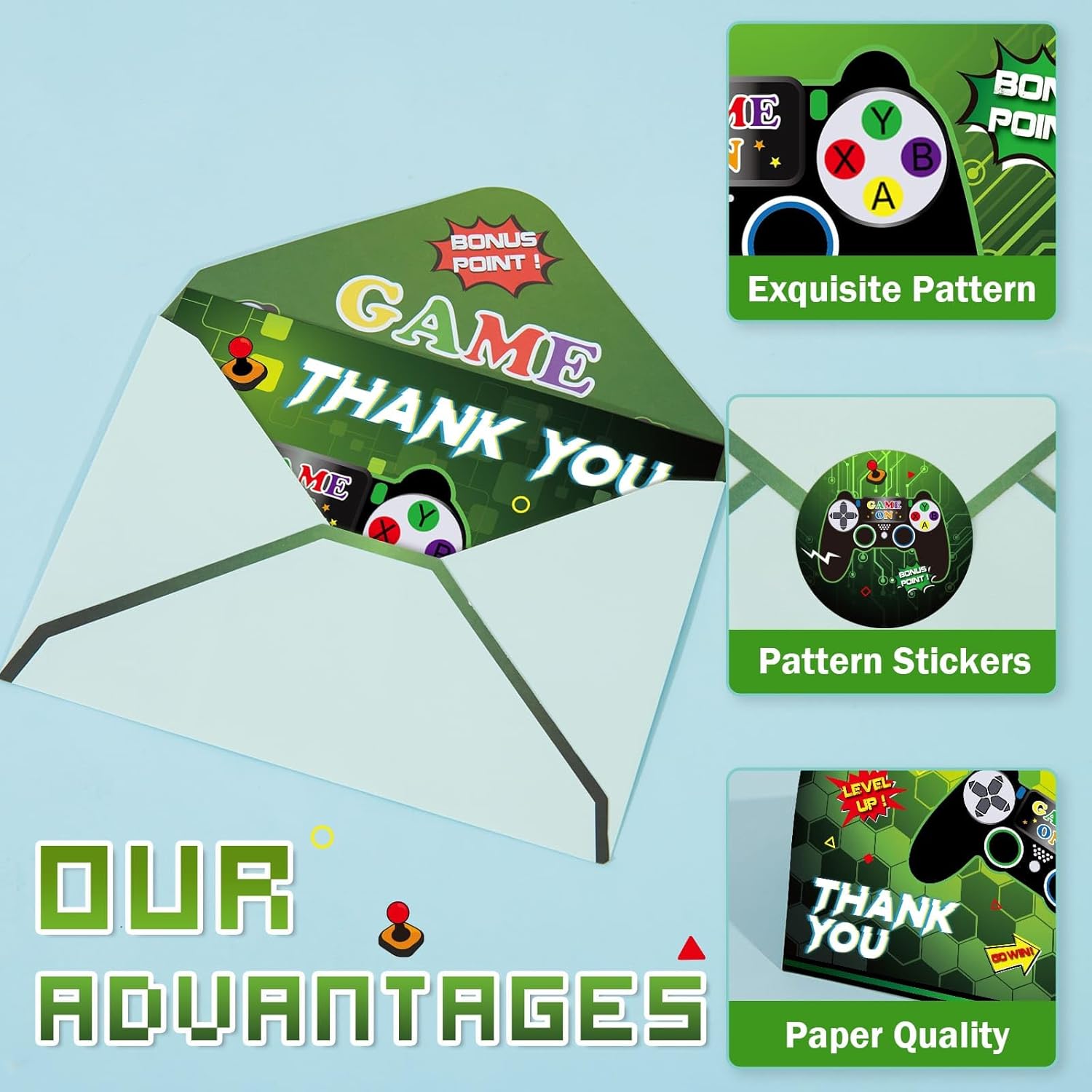 WERNNSAI Video Game Thank You Cards 24PCS Gamer Decorations