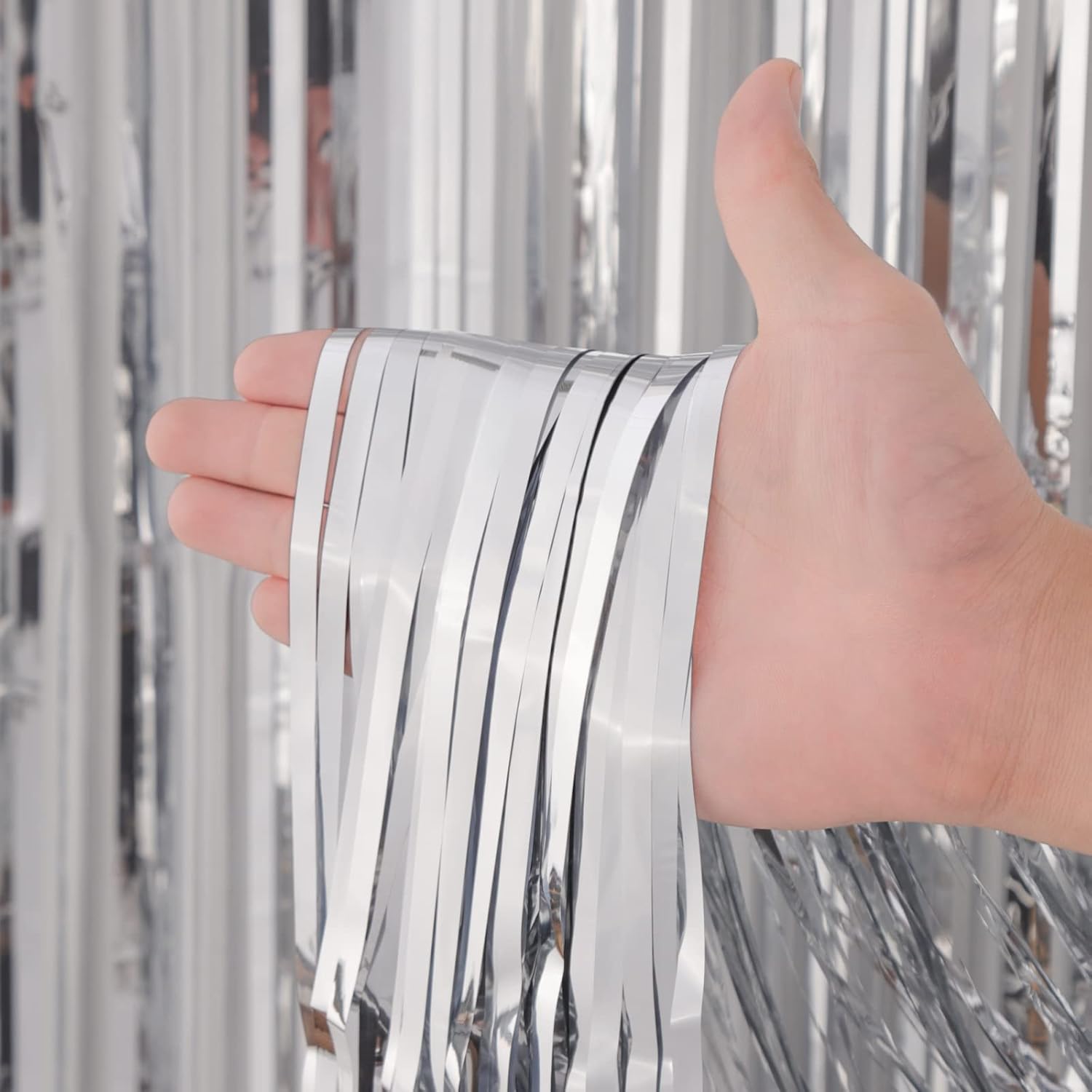 3 Pack 33x82 Feet Silver Foil Fringe Backdrop Curtains