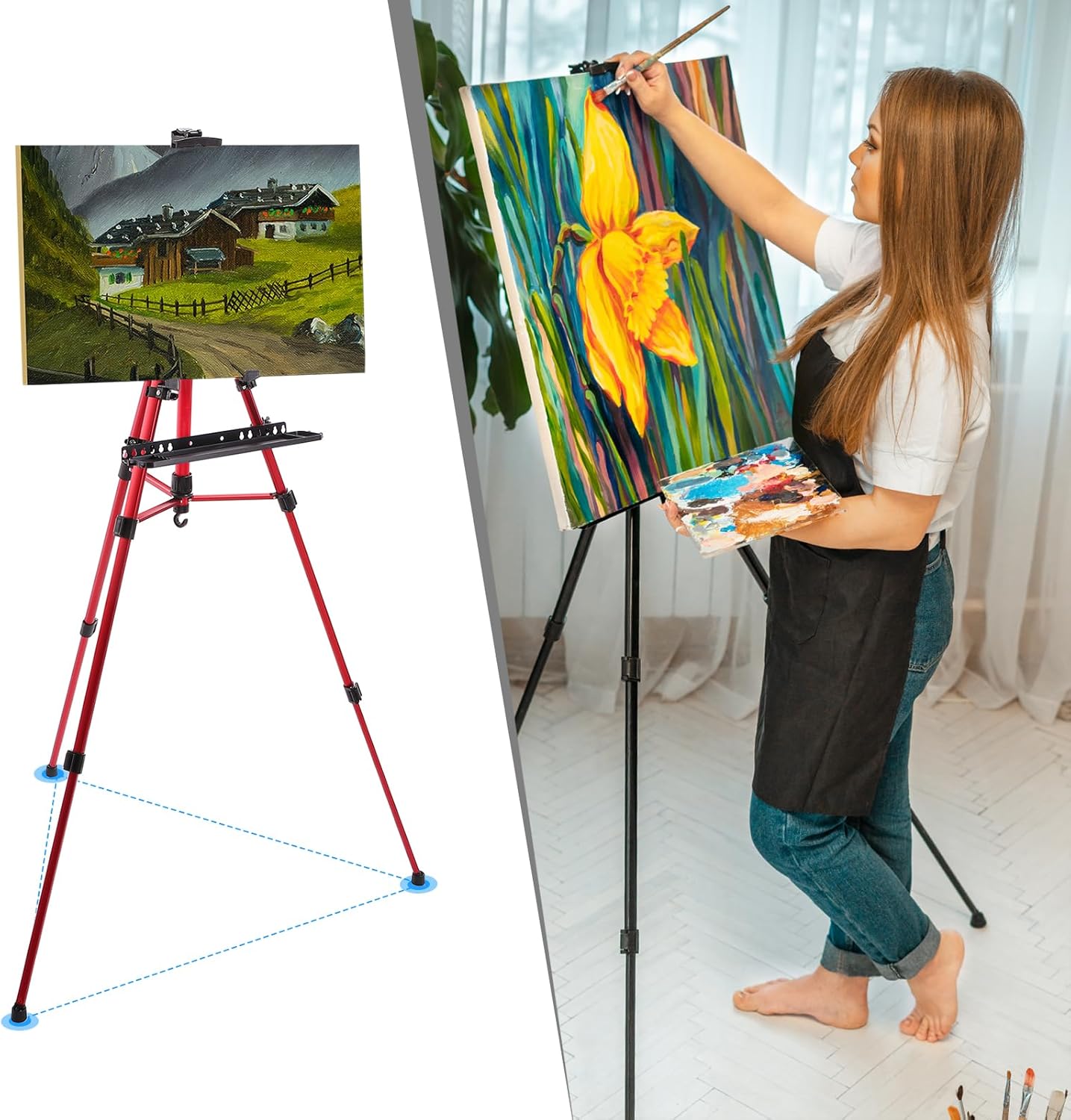 PATIKIL Artist Easel Stand Red Adjustable Height