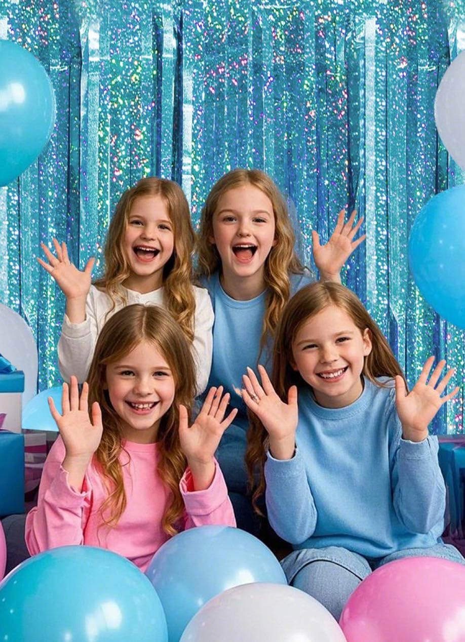 Blue Birthday Decorations Curtain Streamers with Tinsel