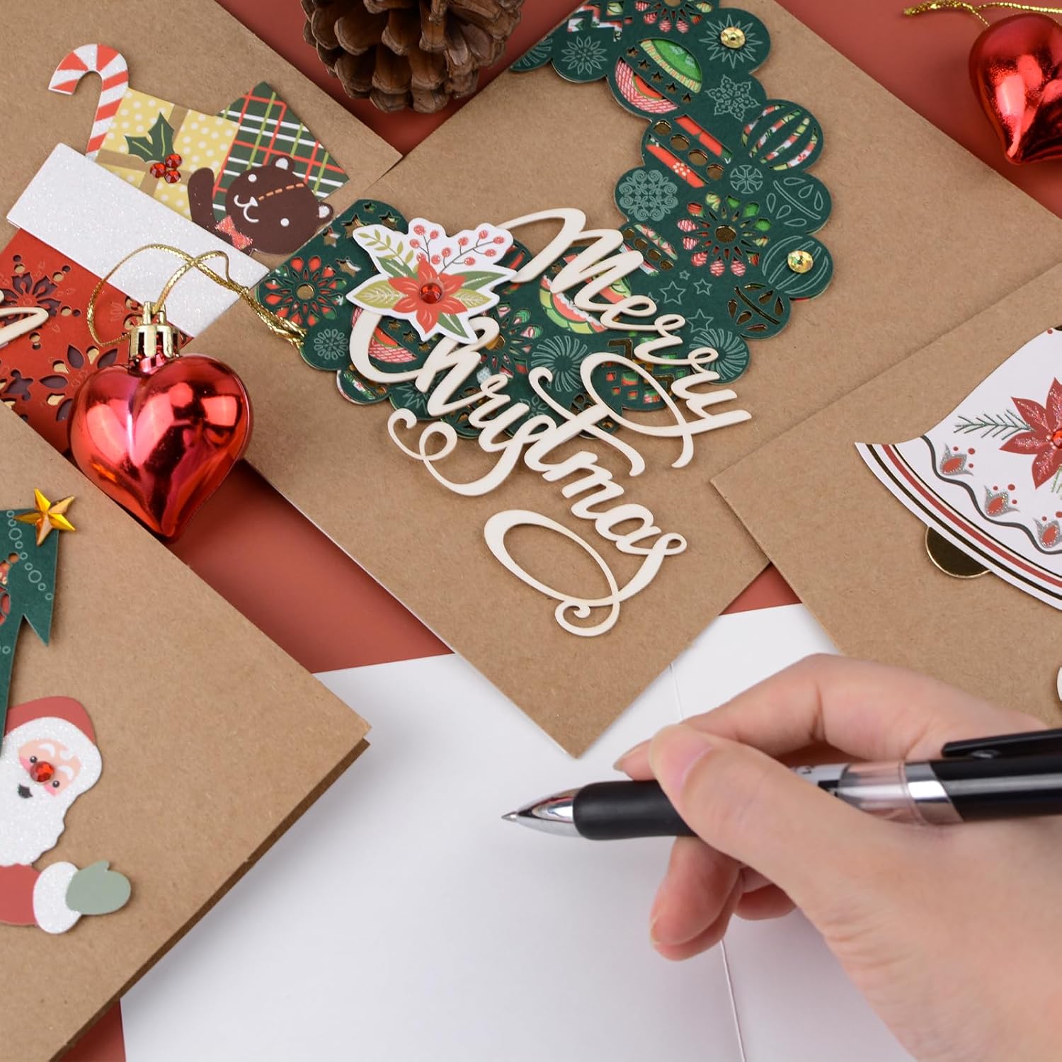 4Pcs Vintage Christmas Greeting Cards Set