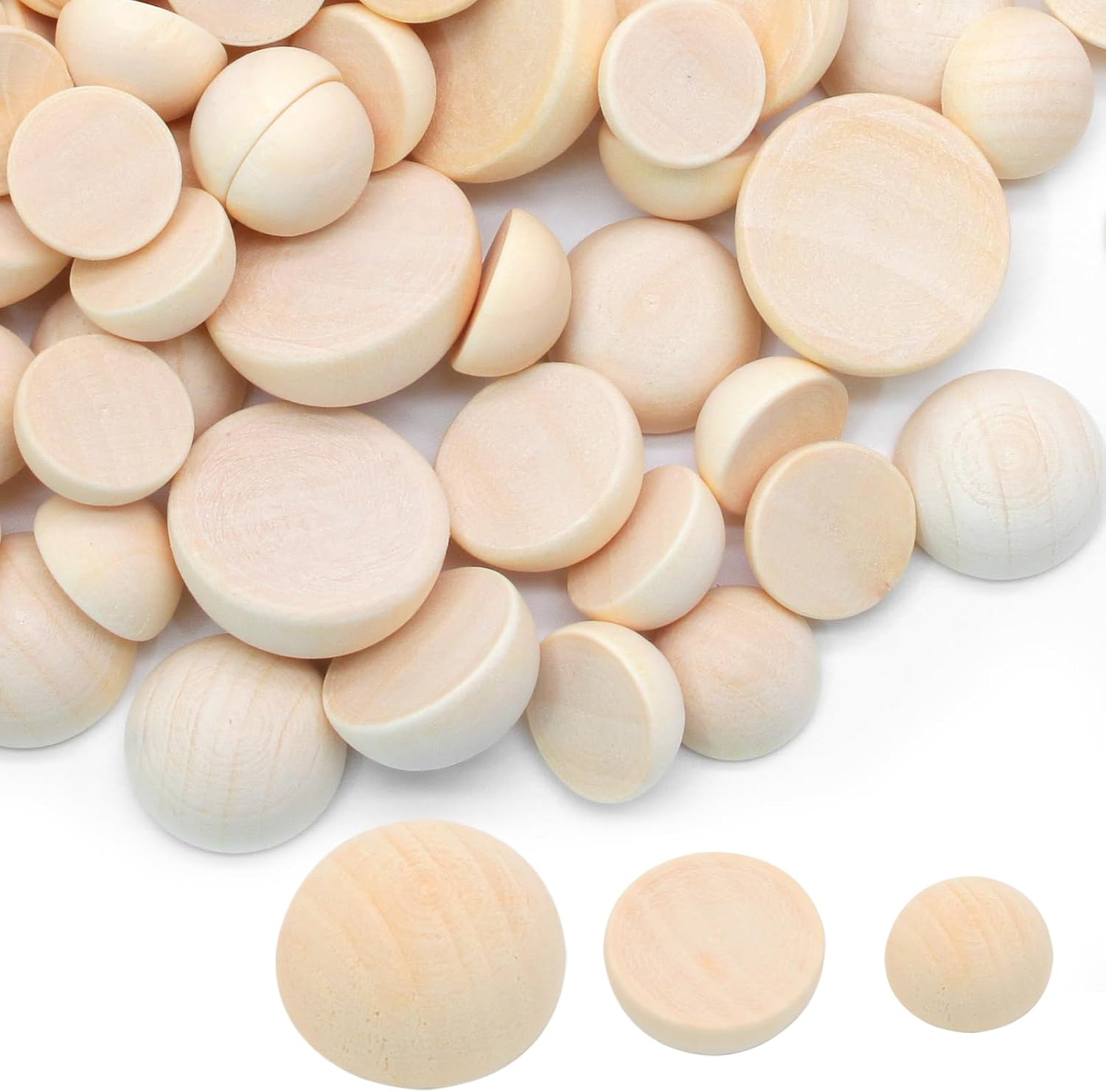 Uenhoy 200 Pcs Half Wooden Beads in 3 Sizes