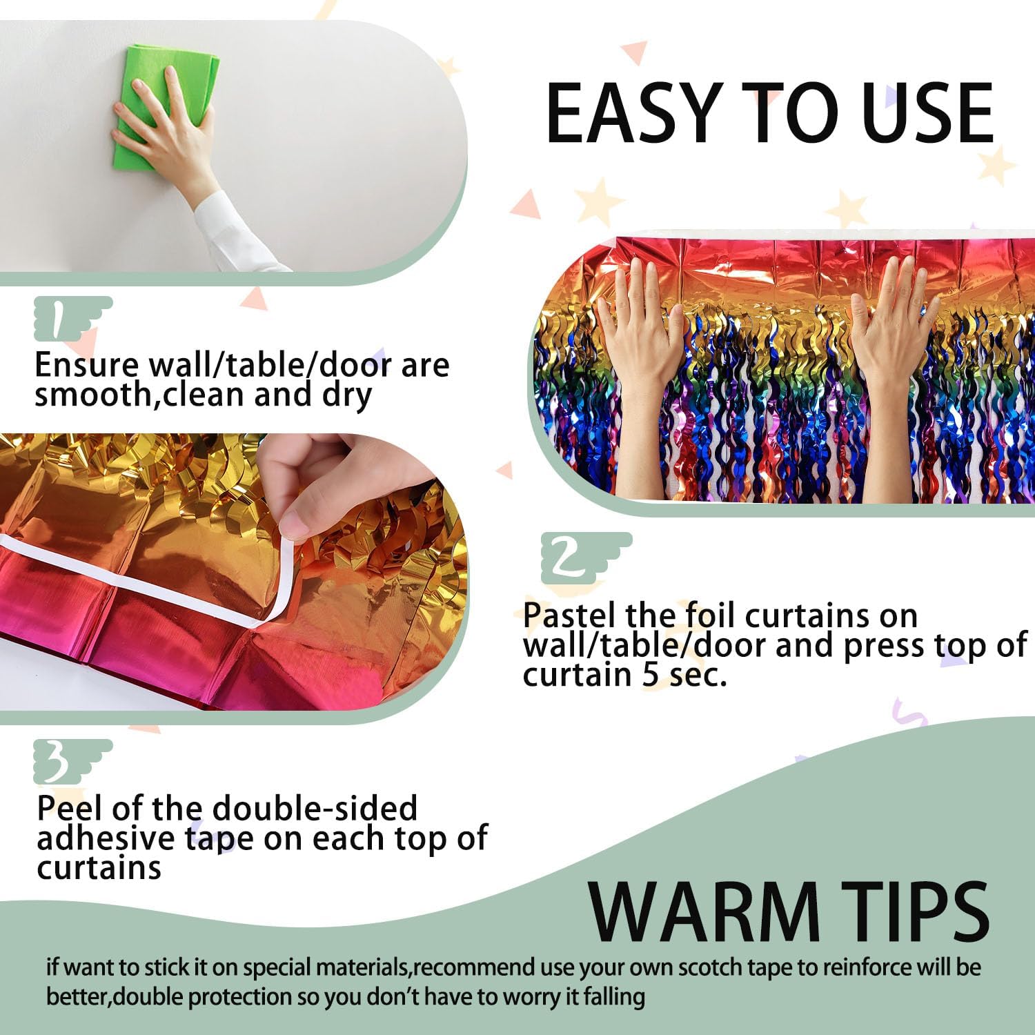 3 Pack Rainbow Foil Fringe Curtain Backdrop