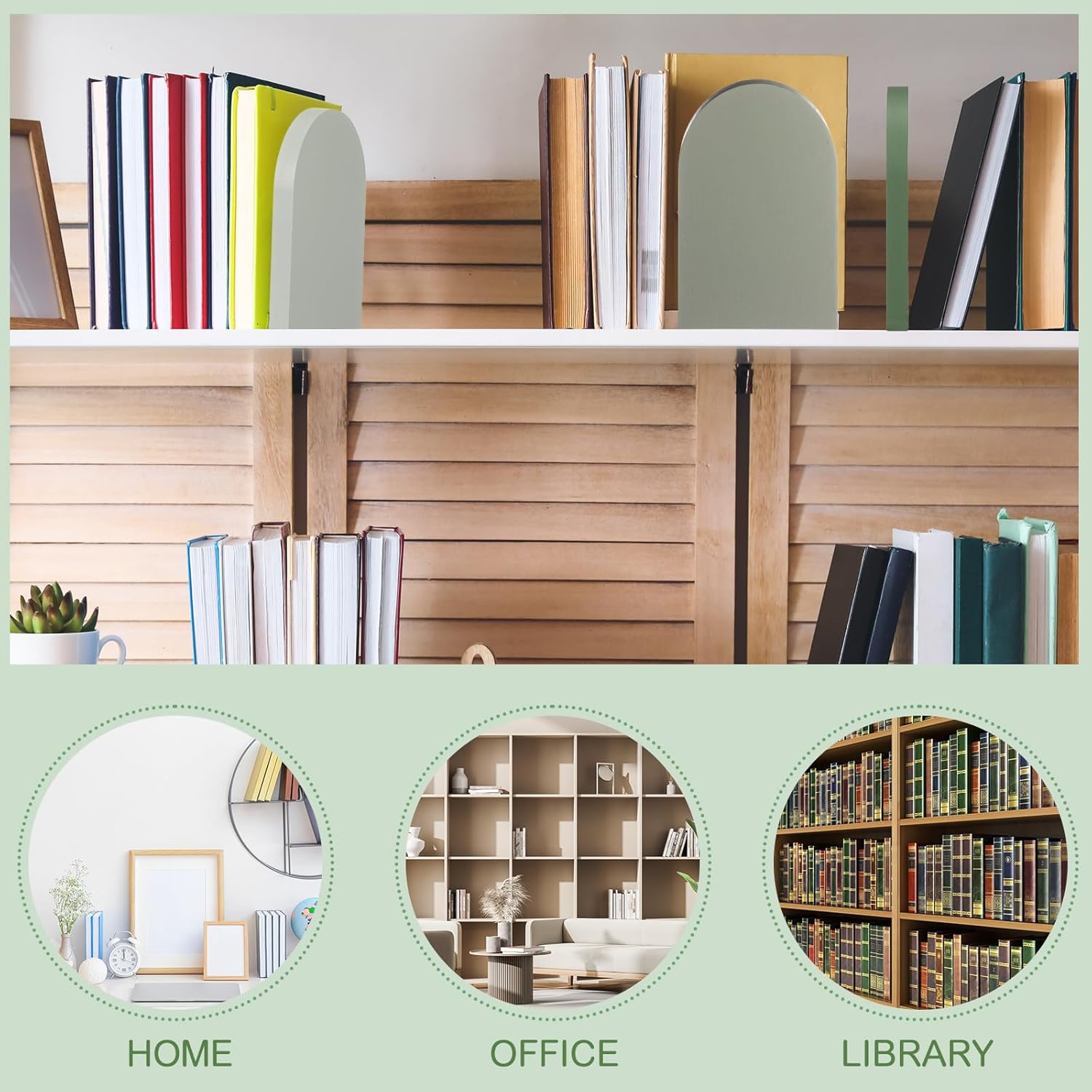 Honoson 4 Pcs Sage Green Wooden Bookends