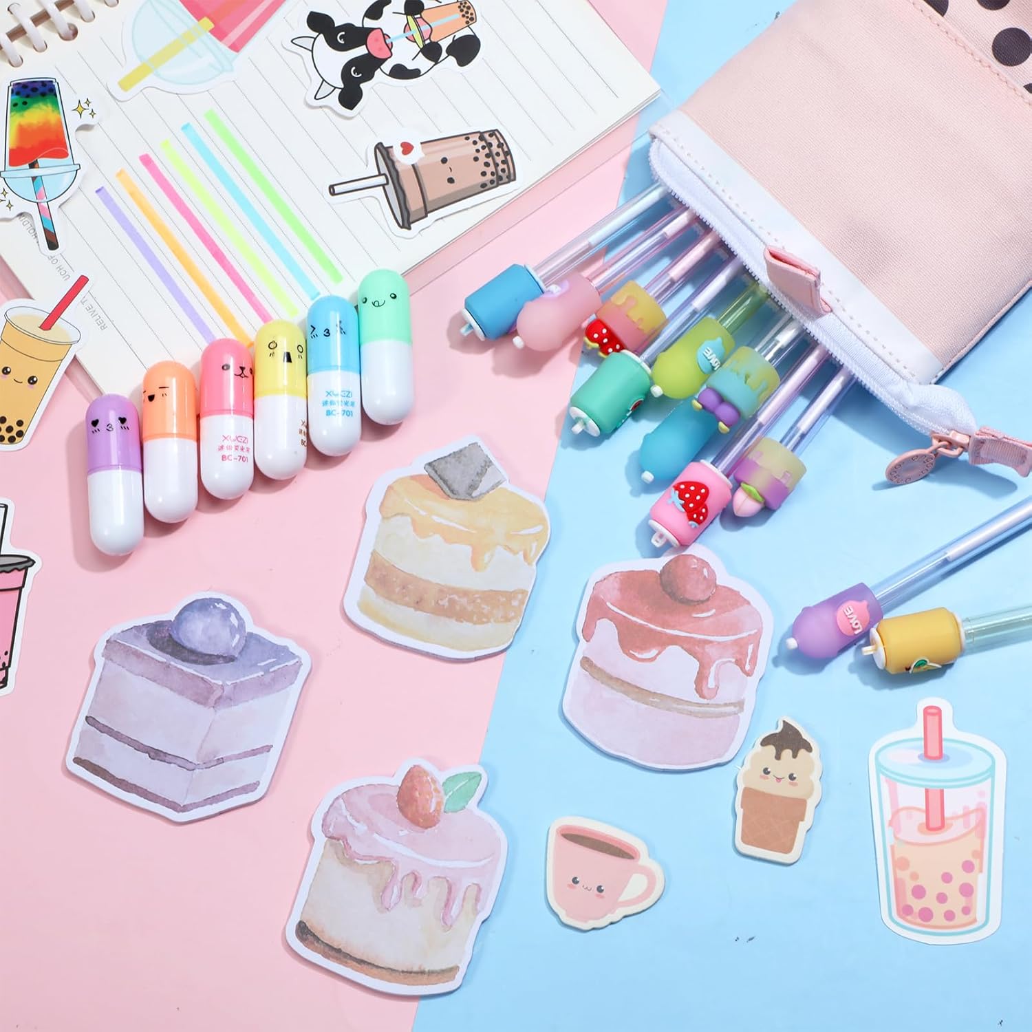 Sabary 228 Pcs Kawaii Stationery Set with Pencil Case
