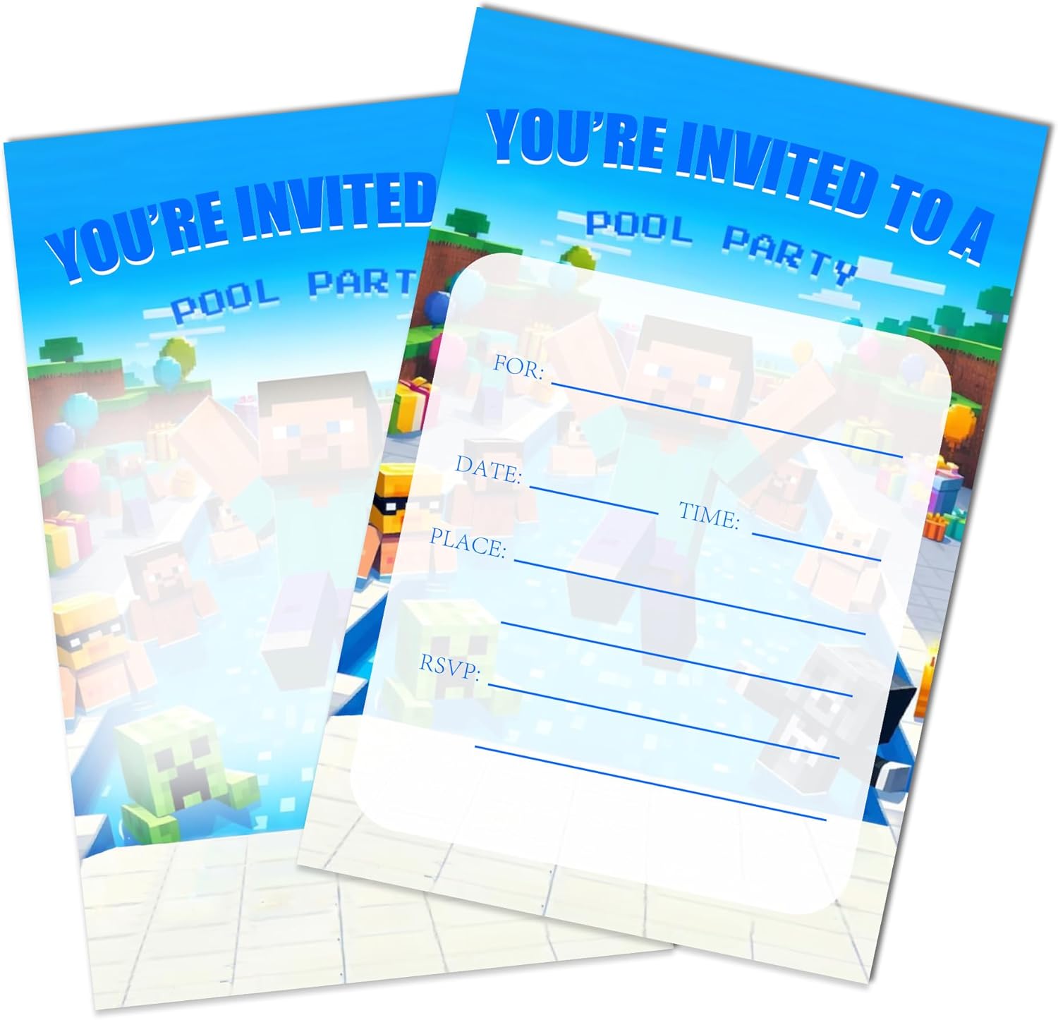 Gaming and Pool Party Birthday Invitations 20 PCS with Envelopes