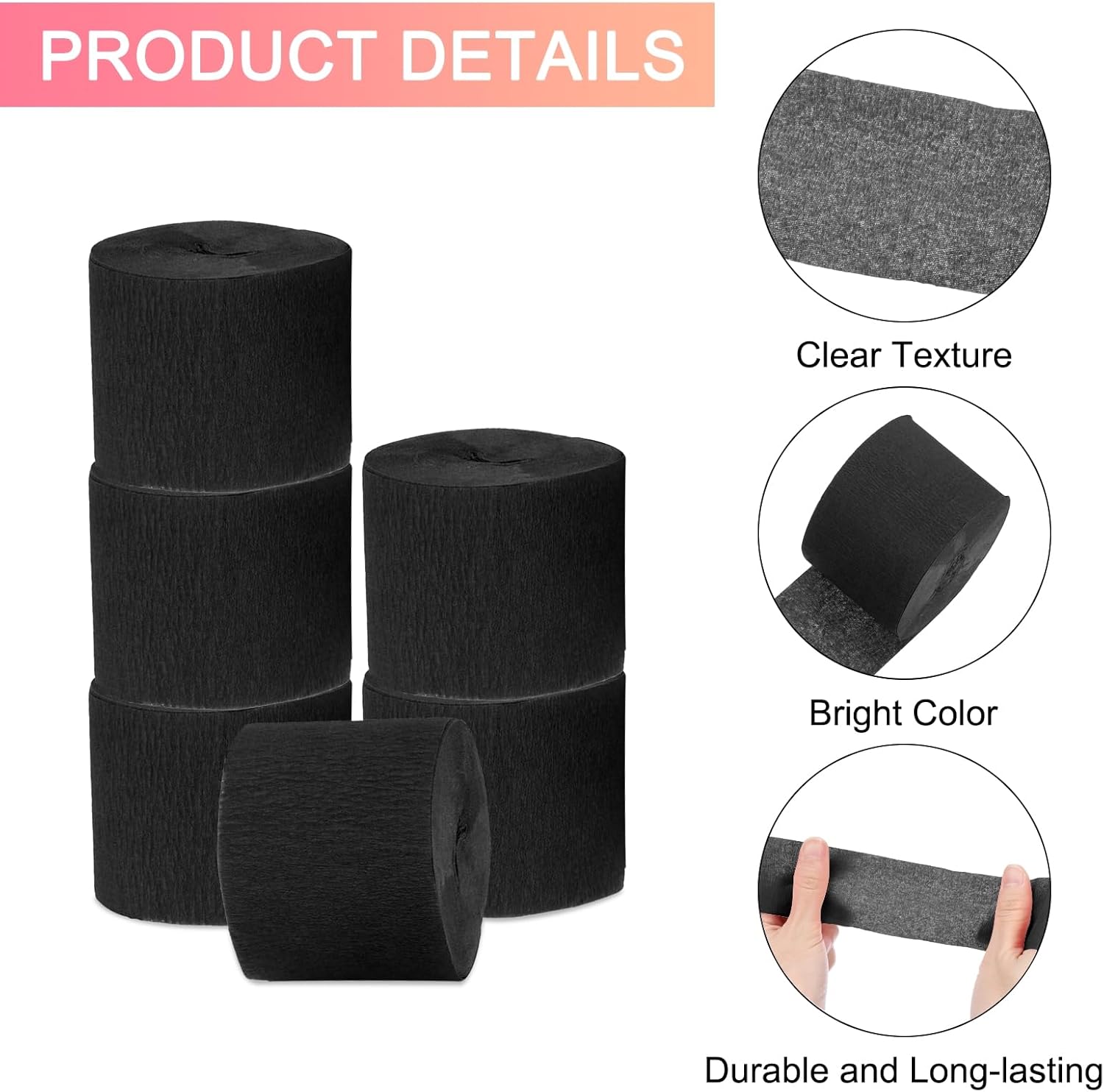 Uxcell Crepe Paper Streamers 6 Rolls Black Party Decorations