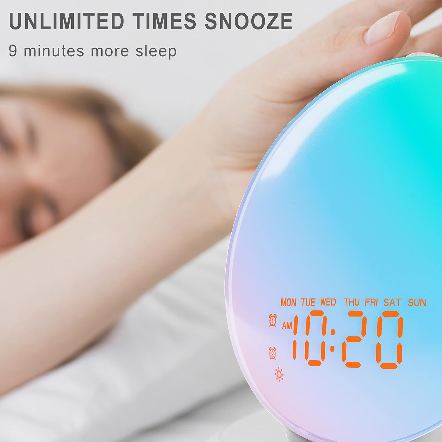 JALL Sunrise Alarm Clock with 17 Nightlights and 5W Speaker