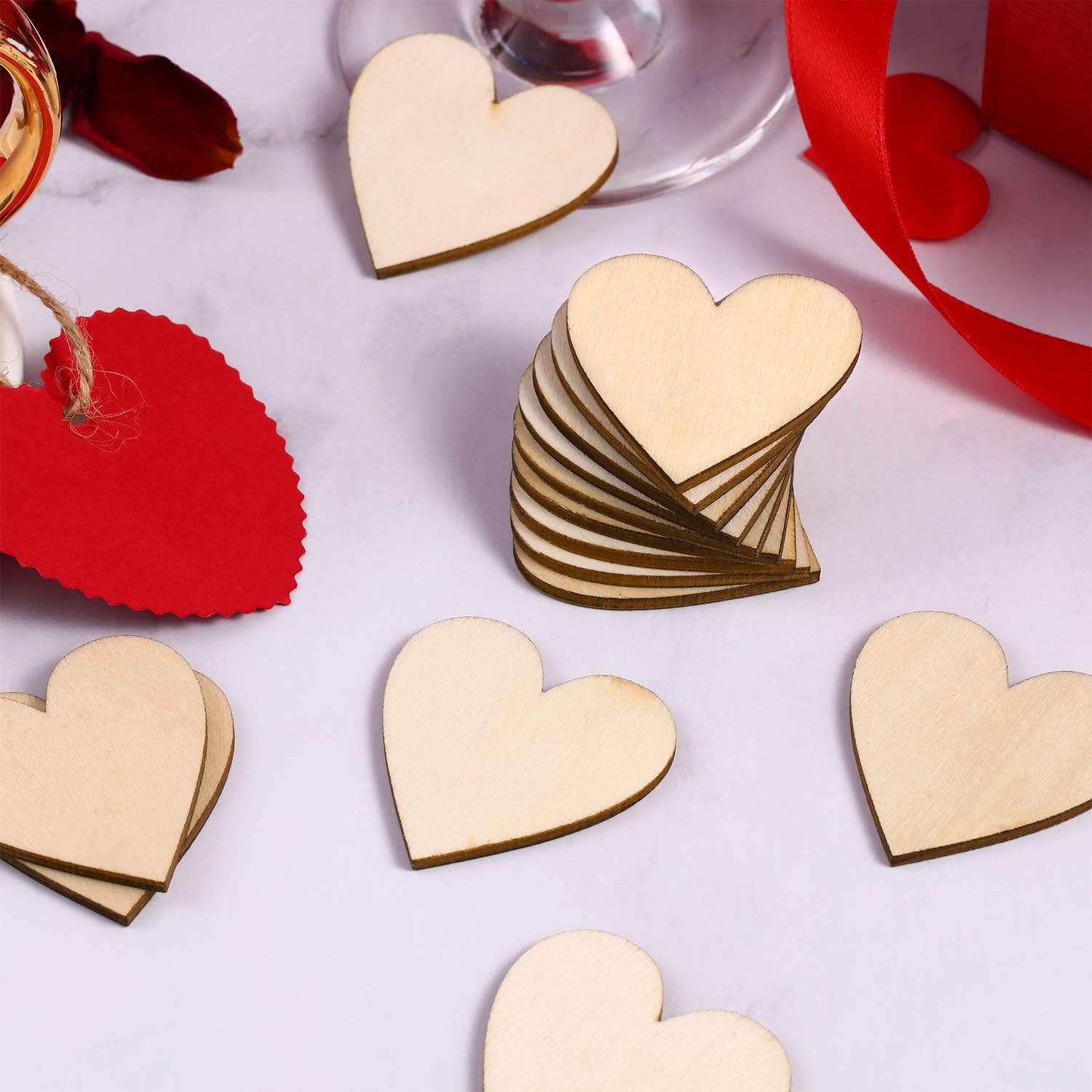 Tatuo 200 Pcs Blank Wooden Hearts for DIY Crafts