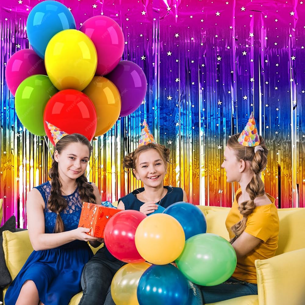 Rainbow Metallic Tinsel Foil Fringe Curtains 2 Packs