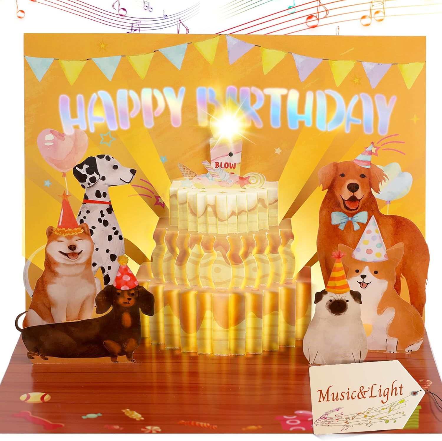Funny Dog Birthday Card with Music and Lights