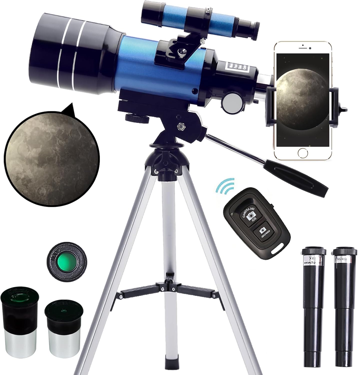 ToyerBee 70mm Refractor Telescope with Smartphone Adapter and Wireless Remote