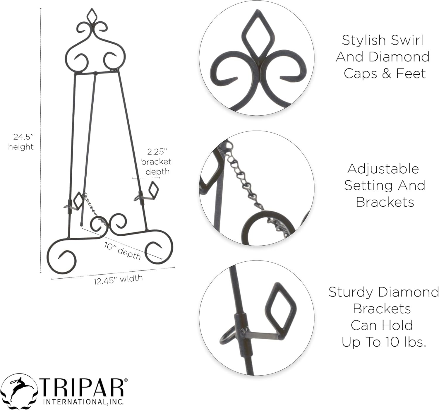 Tripar Decorative Easel Stand Black with Gold Accents