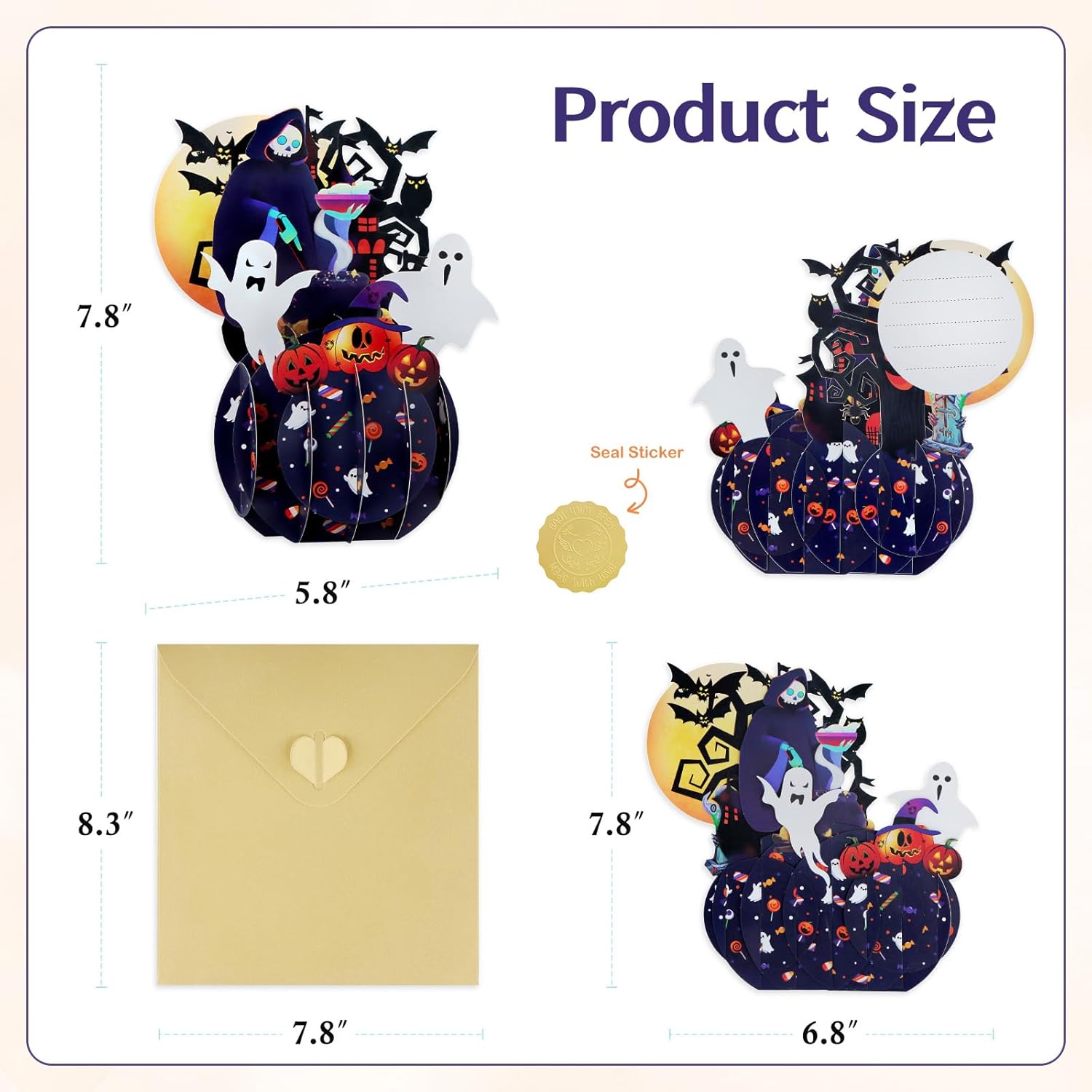 FaCraft Halloween Pop Up Cards 3D Handmade Greeting Cards with Envelope and Seals