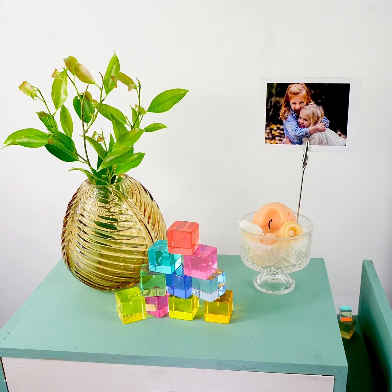 Rainbow Polaroid Photo Clip Stand with Clear Cube Base 10 pcs