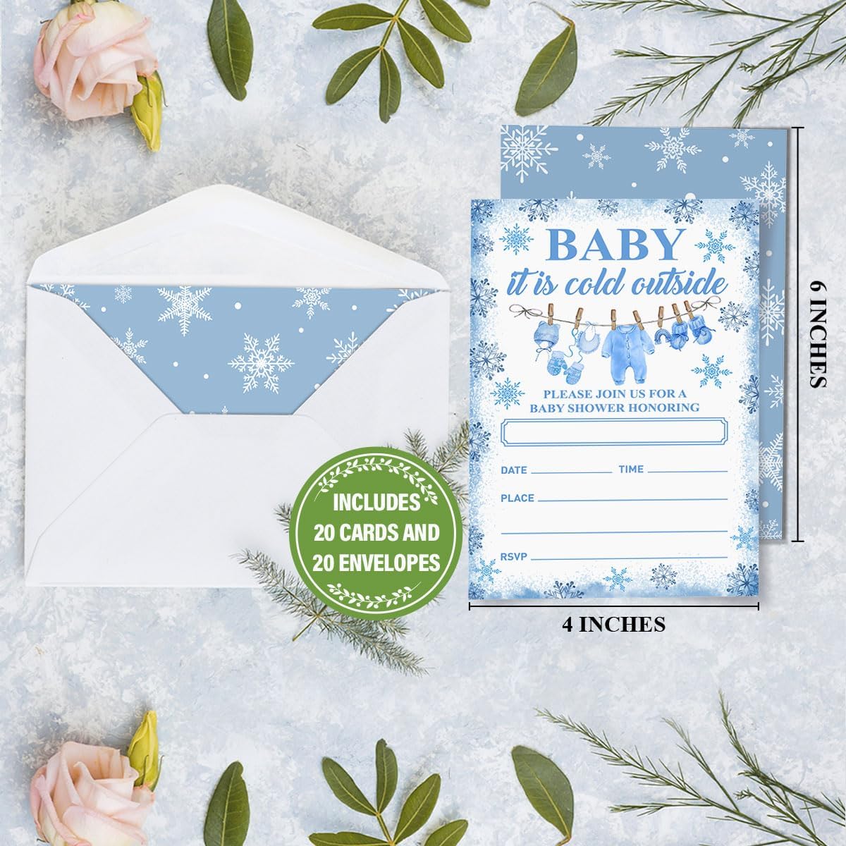 Winter Baby Shower Invitations Set of 20 Christmas Holiday Blue Snowflake Design