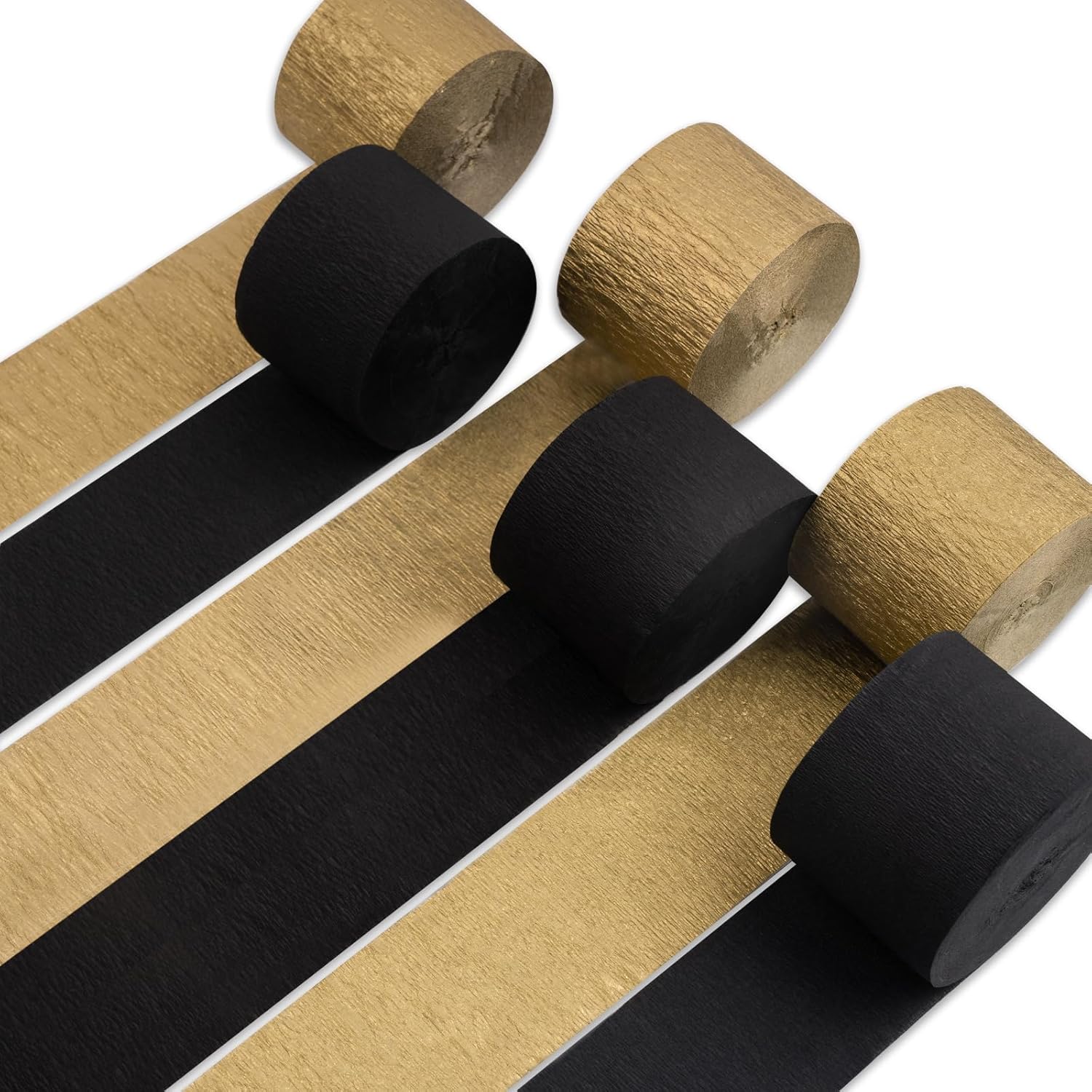 PartyWoo Crepe Paper Streamers 6 Rolls Black Gold