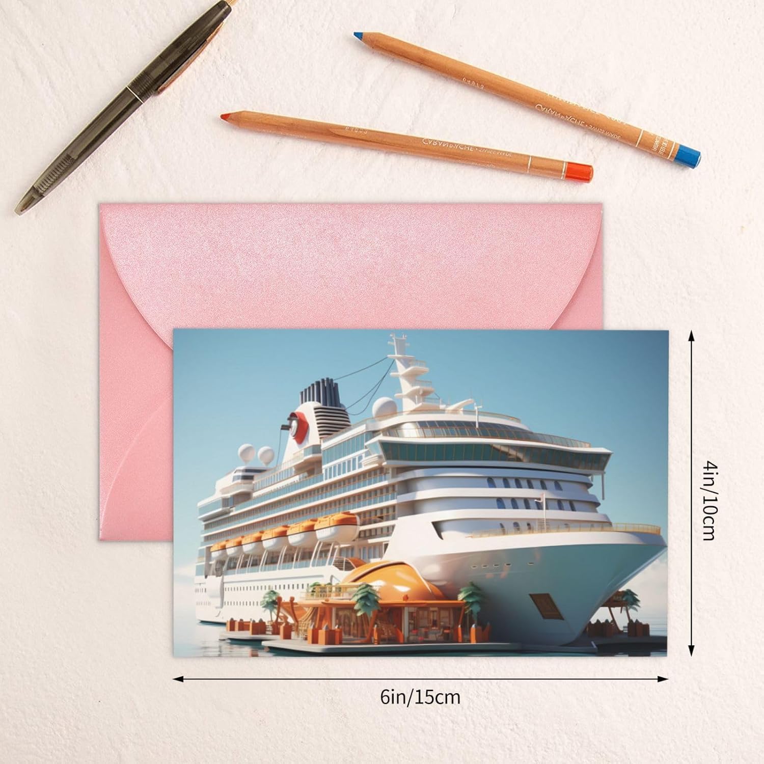 Pink Cruise Ship Greeting Card with Envelope