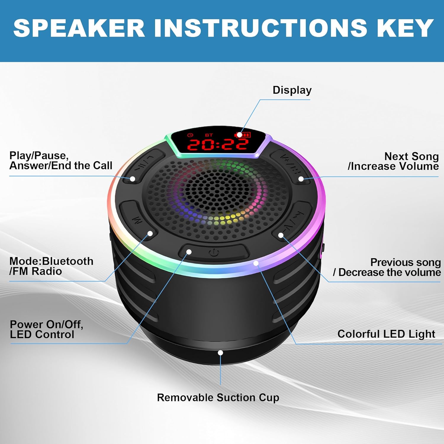 BassPal Bluetooth Speaker with LED Display and Light Show