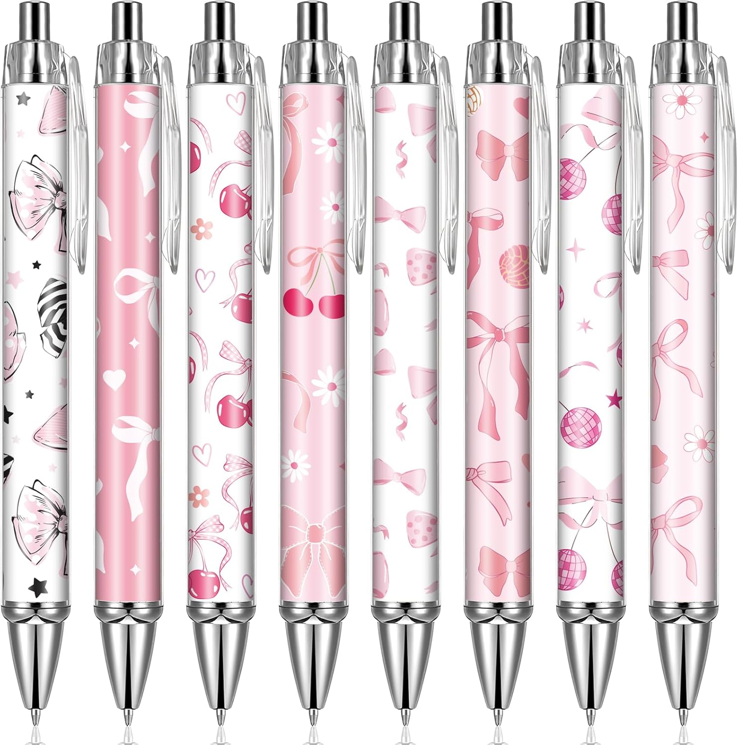 Pink Ballpoint Pens Favors - 24 Pcs Retractable Cute Bow Tie Design Pens