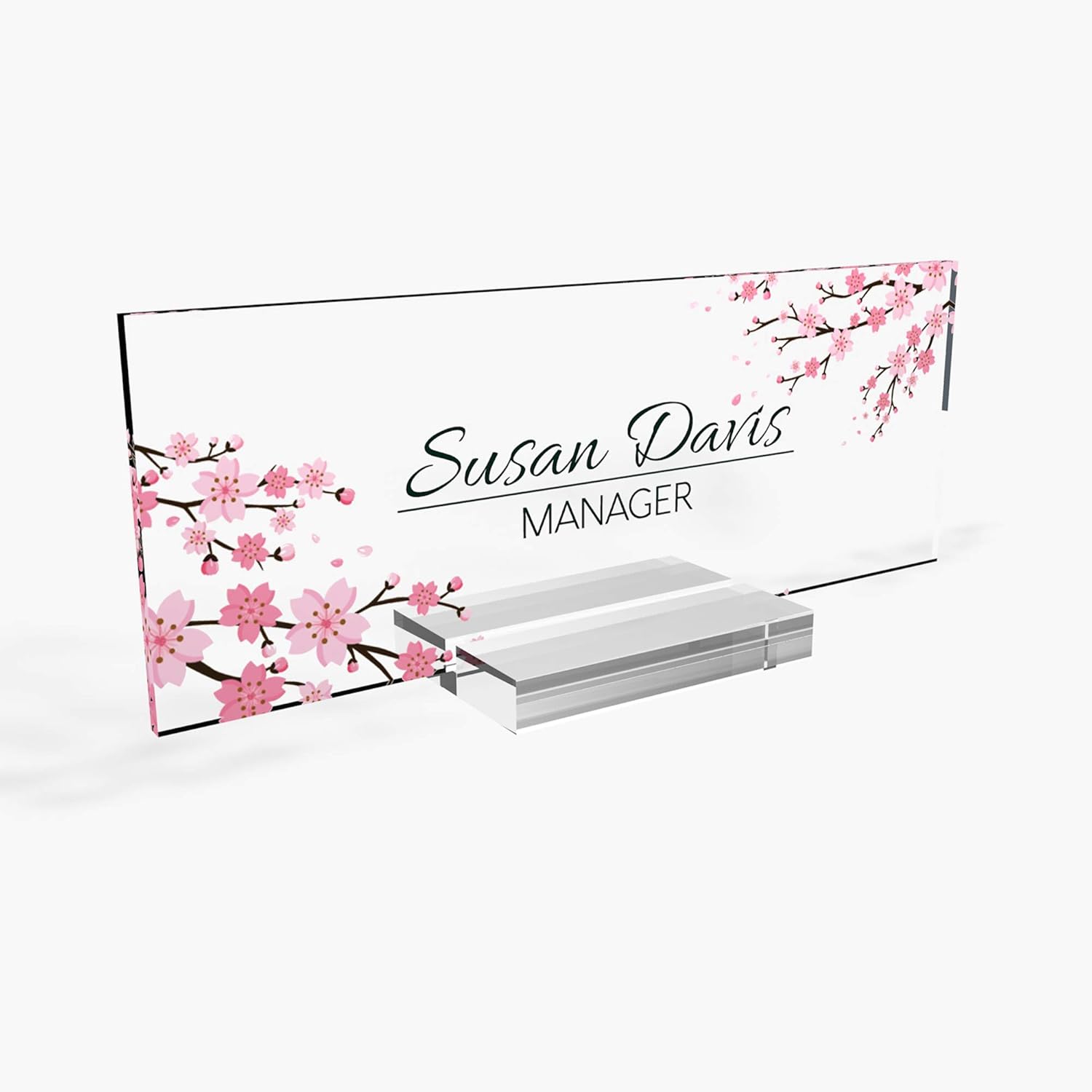 Personalized Office Name Plate with Cherry Blossom Design