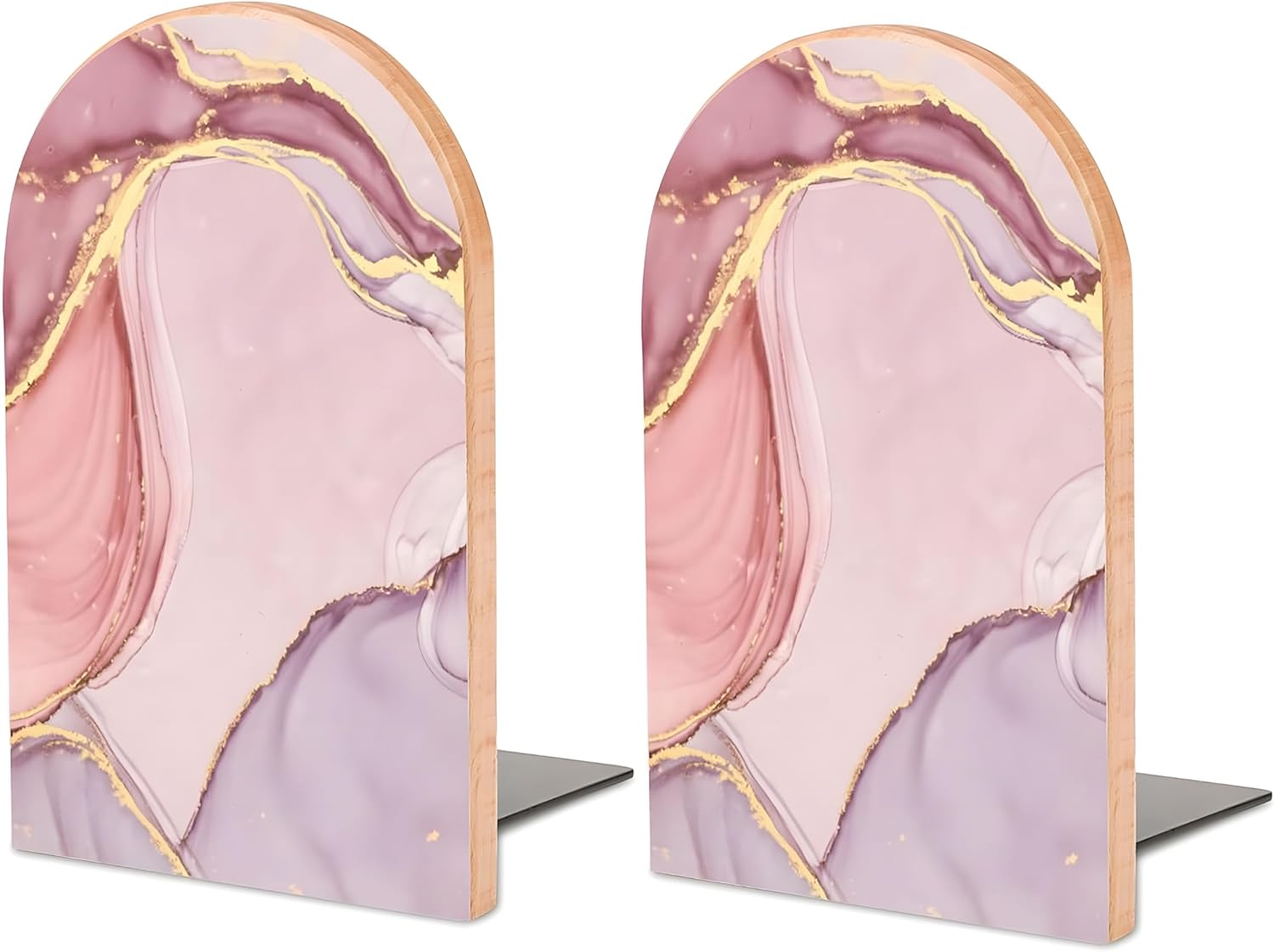 2PCS Pink Marble Bookends for Shelves and Desk