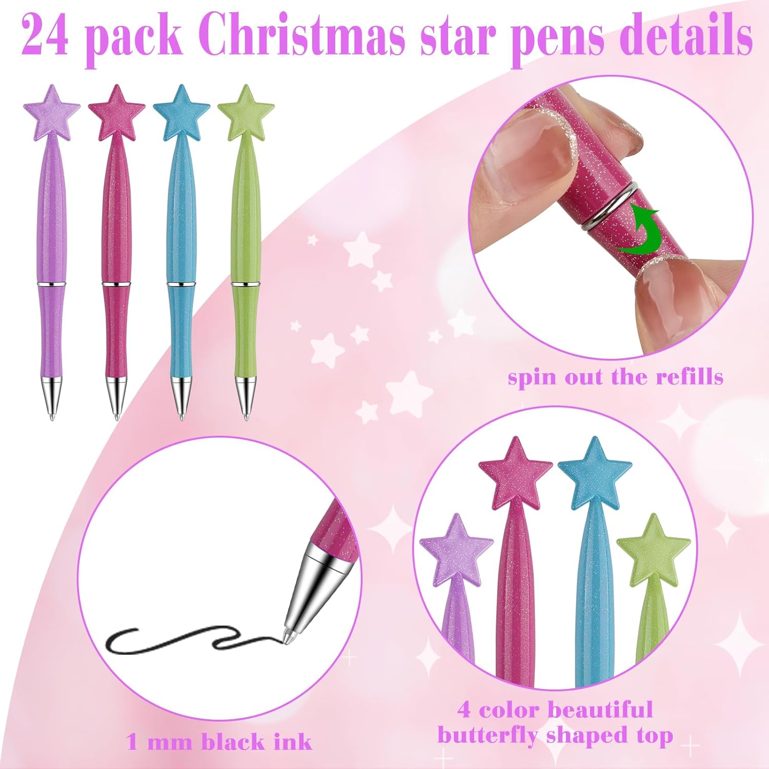 Zuazaor 24 Pack Glitter Star Star Party Pens