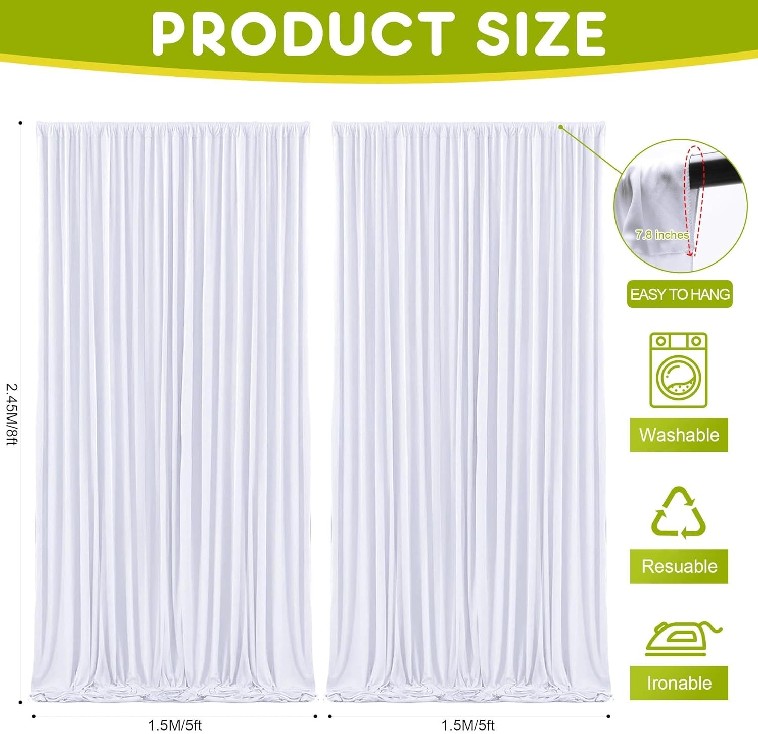 Wokceer 10x8FT White Backdrop Curtain 2 Panels Wedding Photo Background