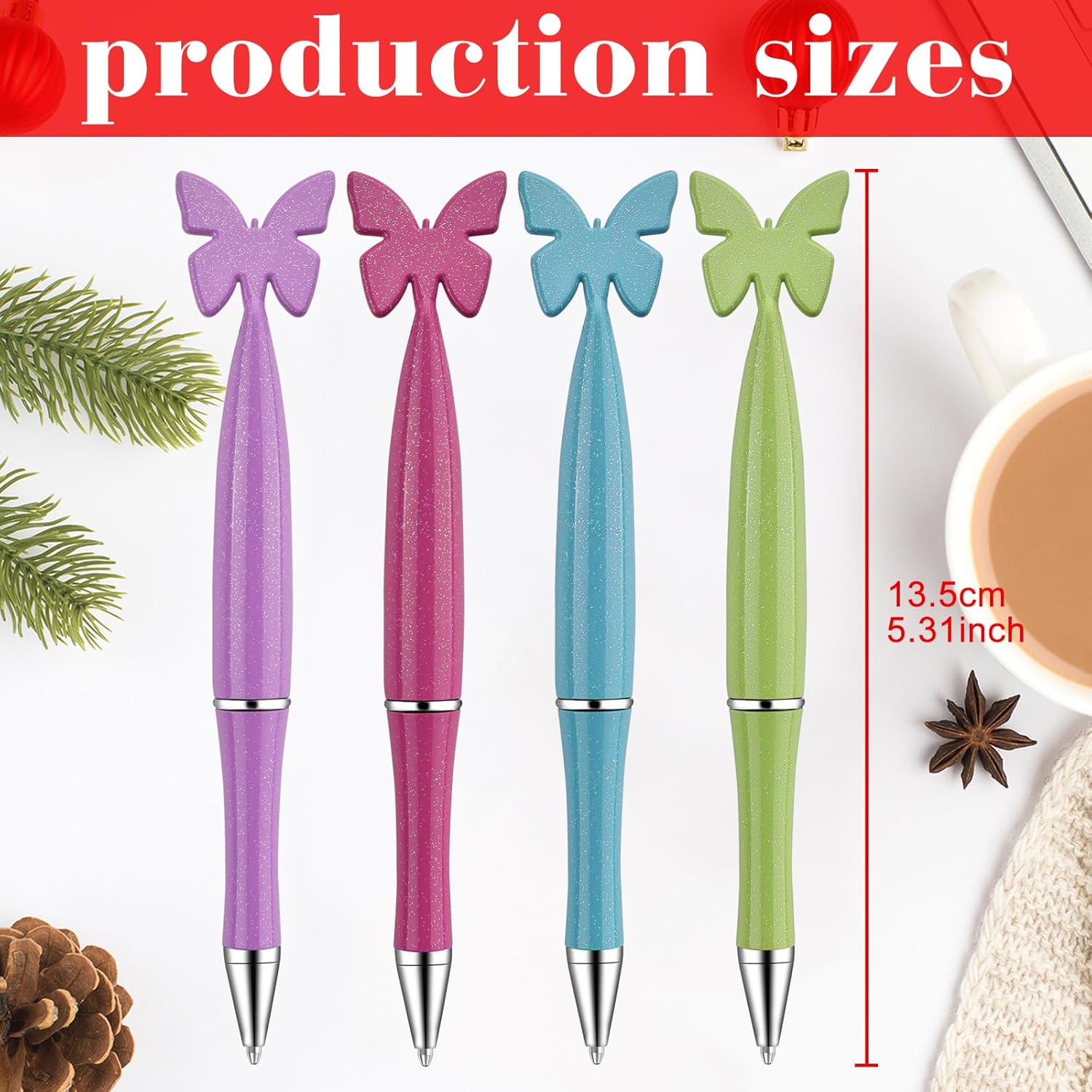 24 Pack Black Butterfly Pens with Glitter for Women and Office Use